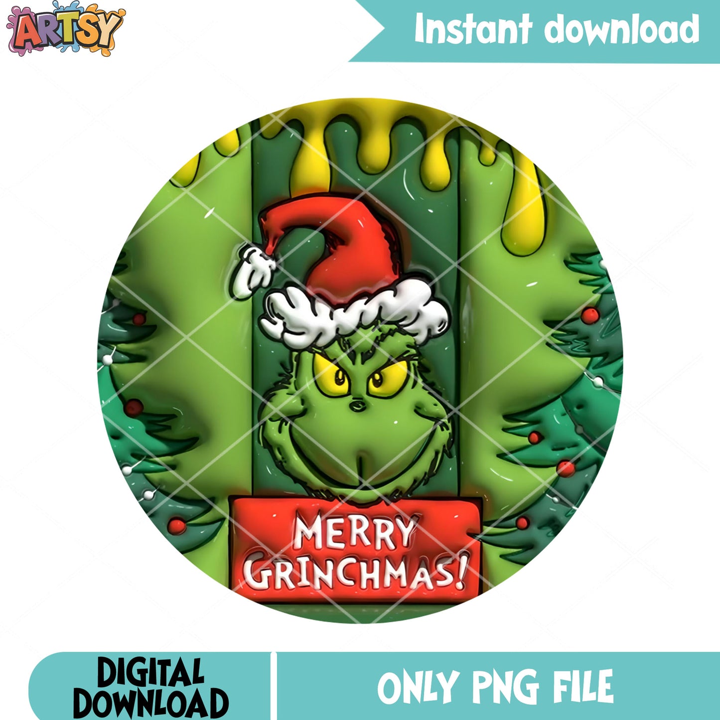 Merry grinchmas face santa png, funny green monster png, ornament png