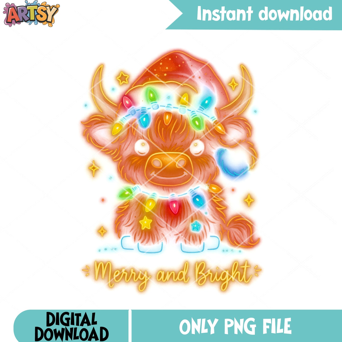 Merry highland cow png, christmas gifts png, santa hat png