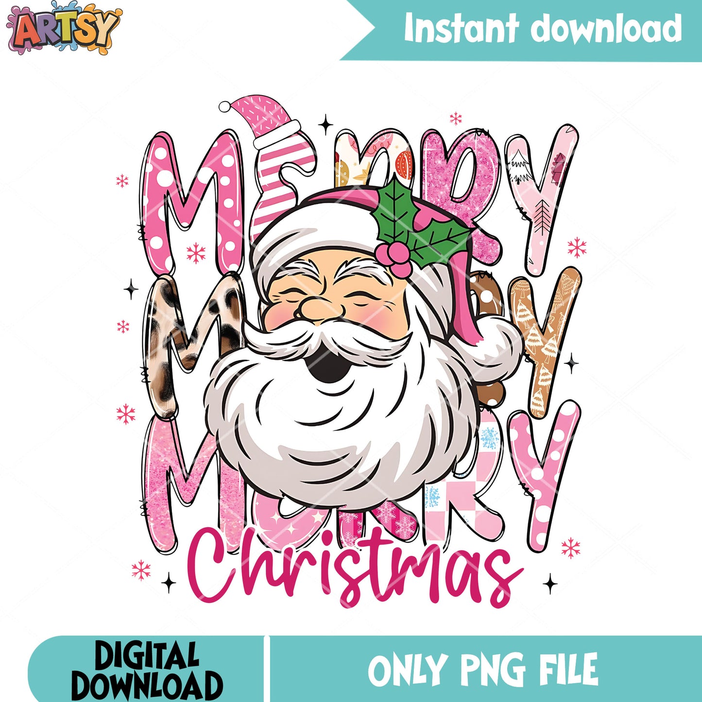 Merry merry christmas png, christmas with satan png, satan pink png
