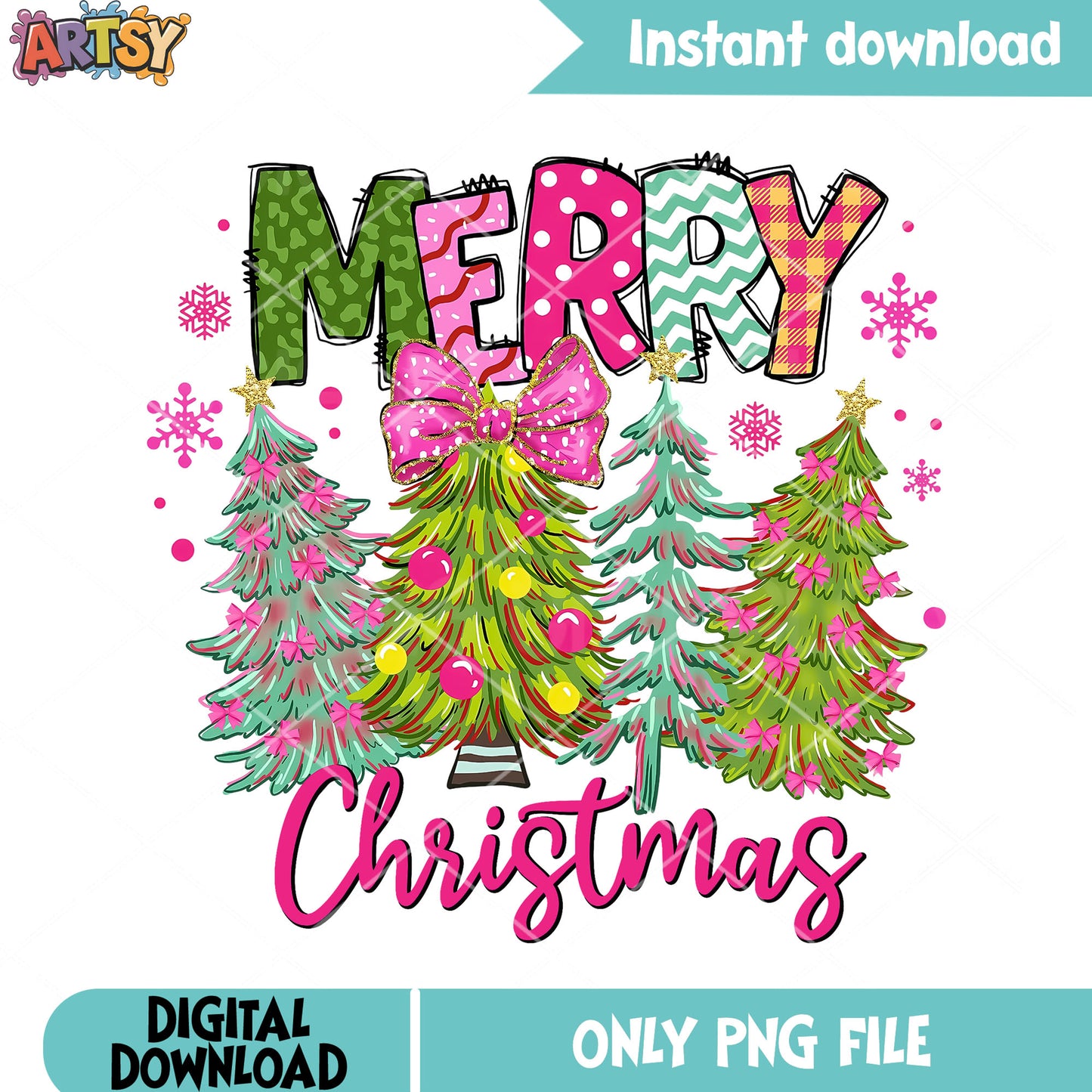 Merry scottish christmas cast png, pink bow png, star bow png