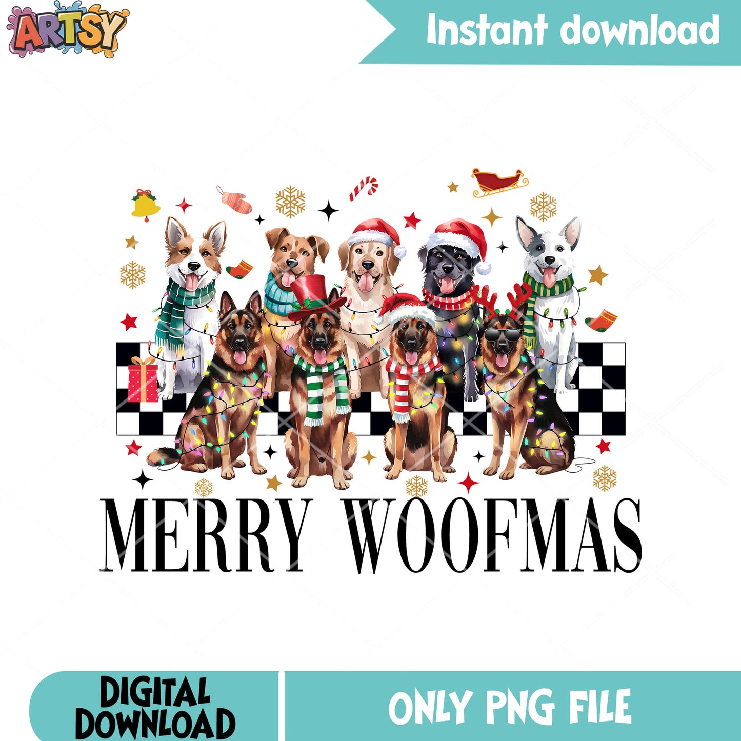 Merry woofmas png, christmas vibes png, christmas gifts png