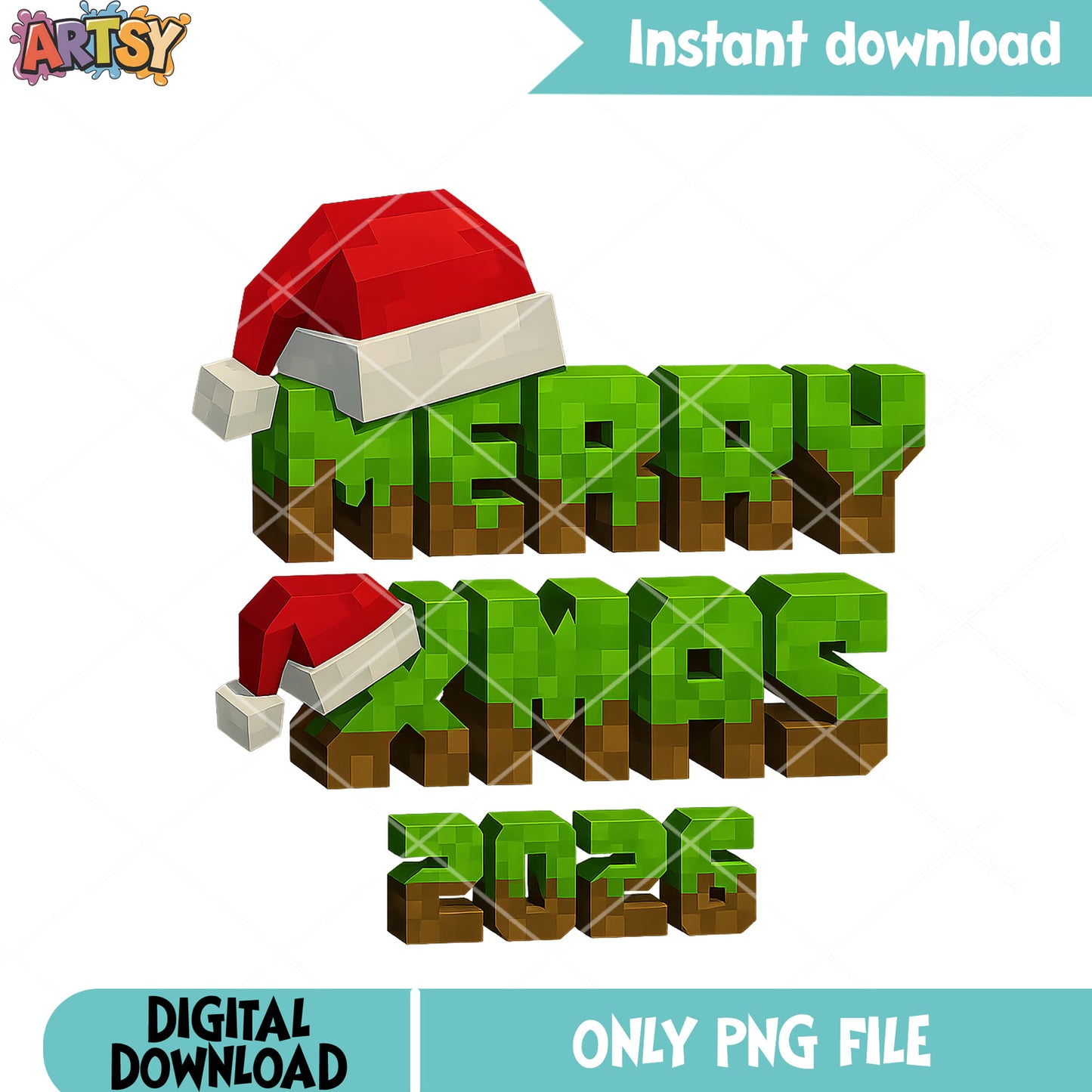 Merry xmas 2026 png, minecraft png, merry christmas png