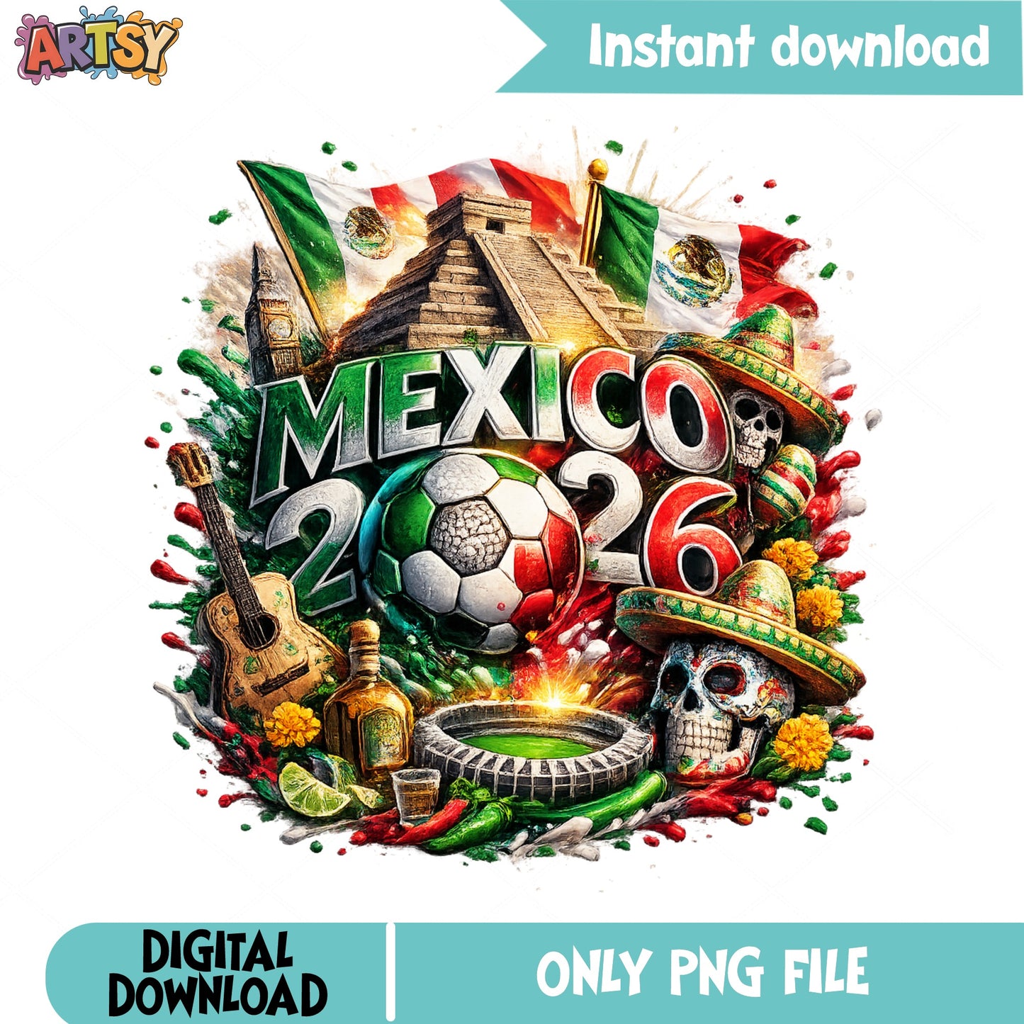 Mexico 2026 Soccer World Cup PNG, Mexican Flag PNG, Futbol PNG