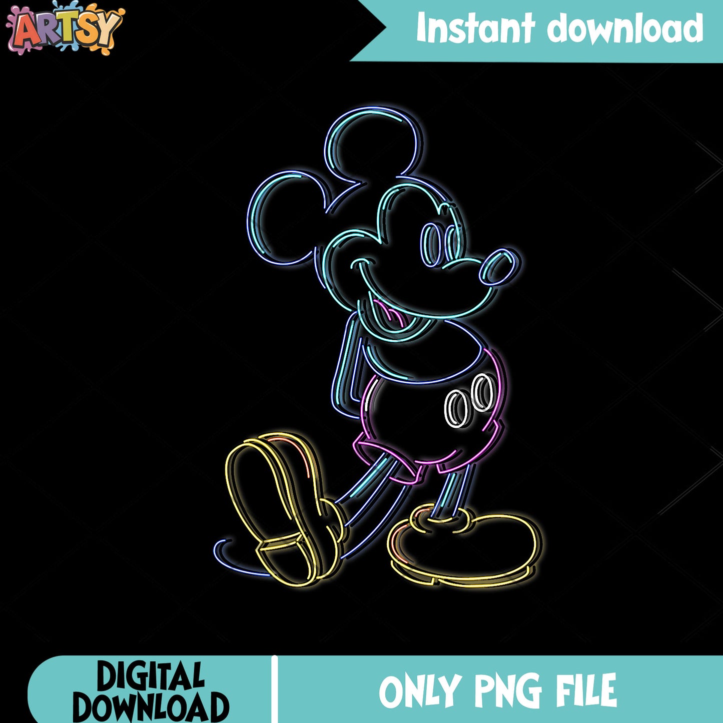 Mickey And Friend Neon Line Portrait png, mickey movie png, disney png