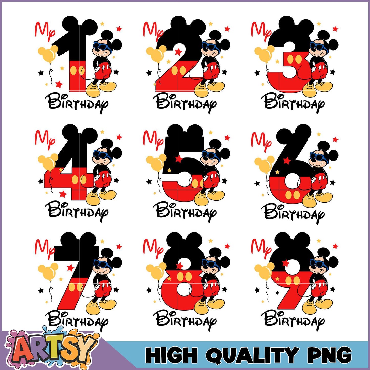 Mickey Mouse Birthday PNG Bundle 1-9