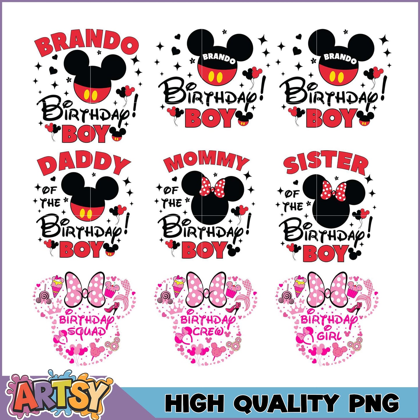 Mickey Mouse Birthday PNG Bundle Family Designs