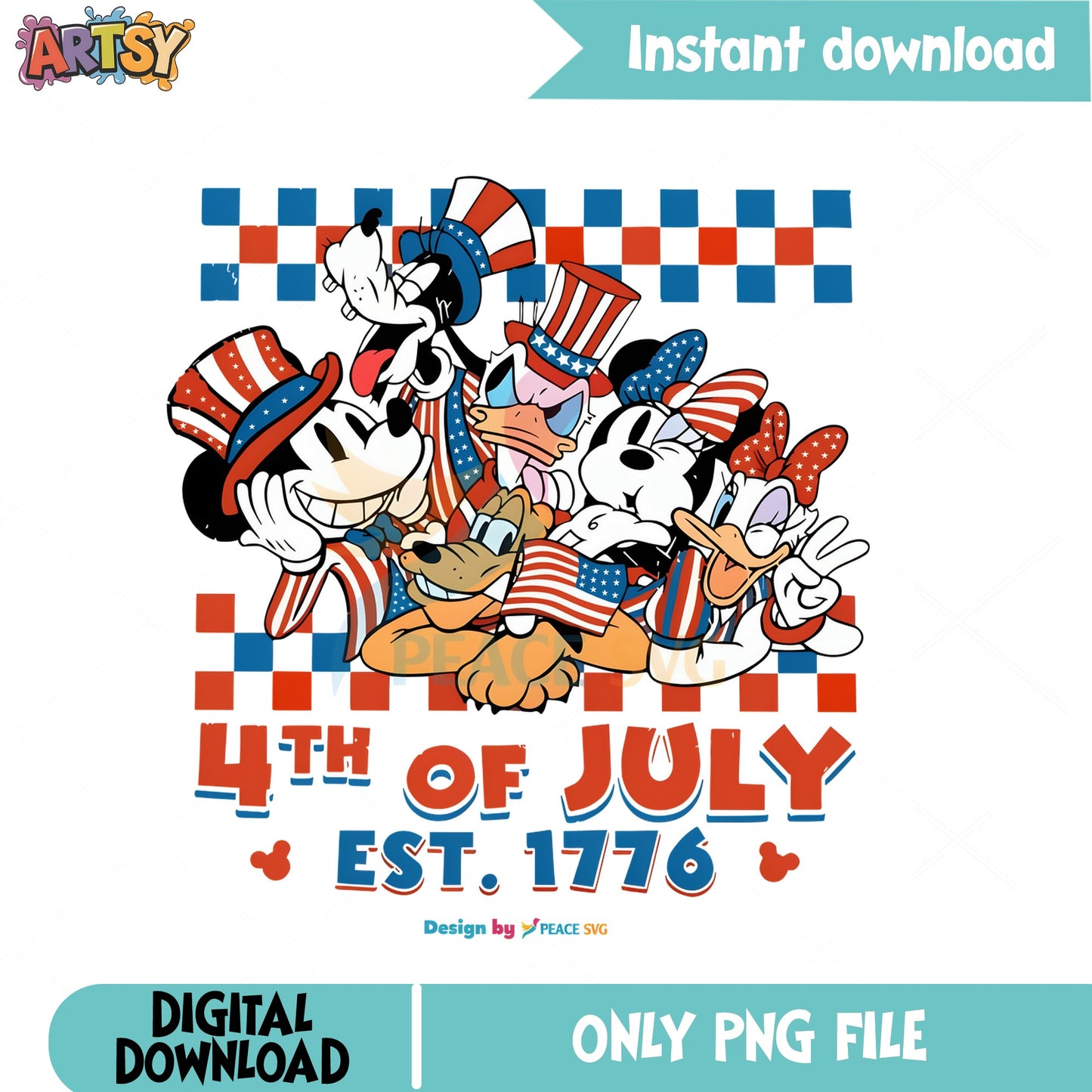 Mickey And Friends 4th Of July PNG, Disney Est 1776 PNG, Patriotic PNG