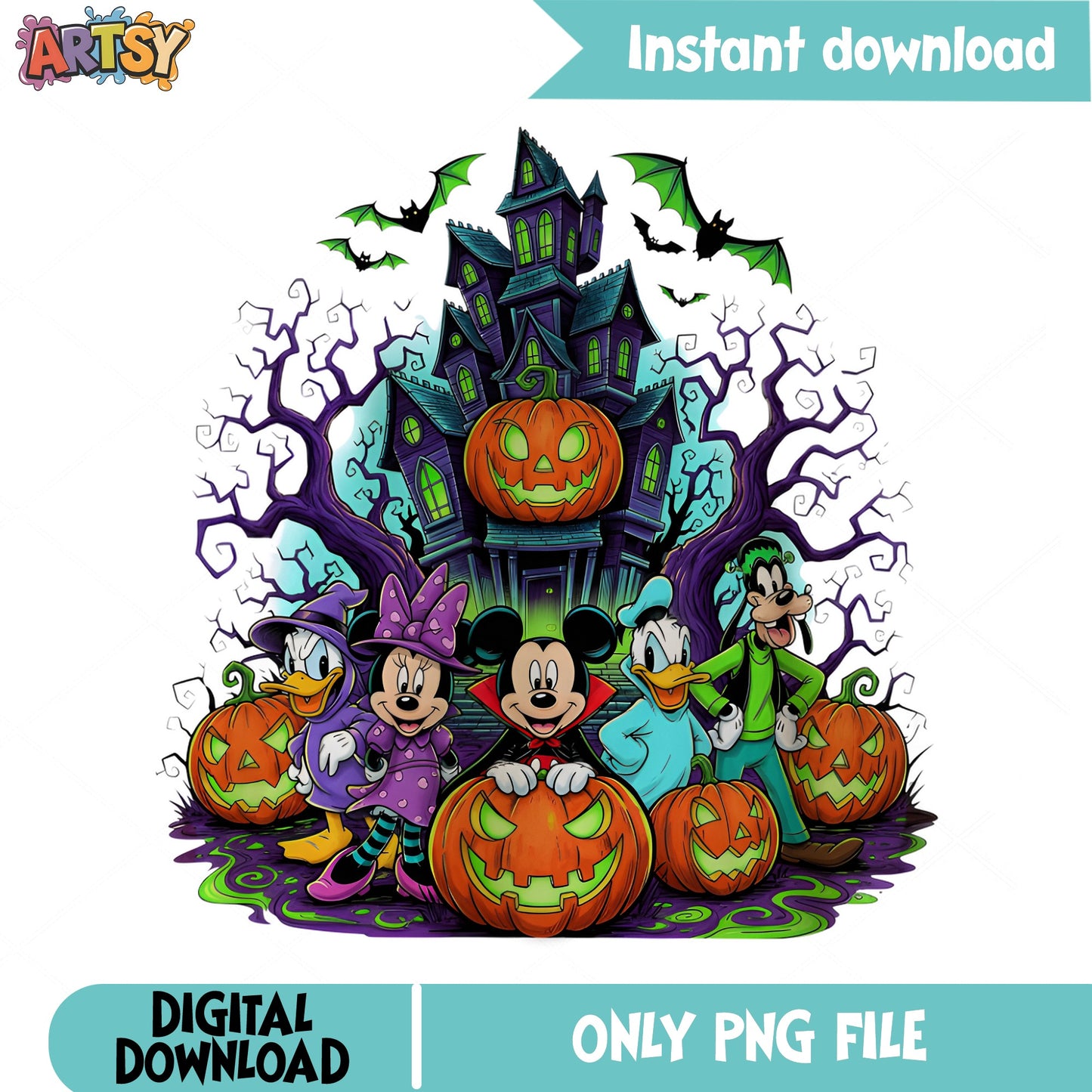 Mickey And Friends Halloween PNG, Disney Halloween PNG, Spooky Castle PNG