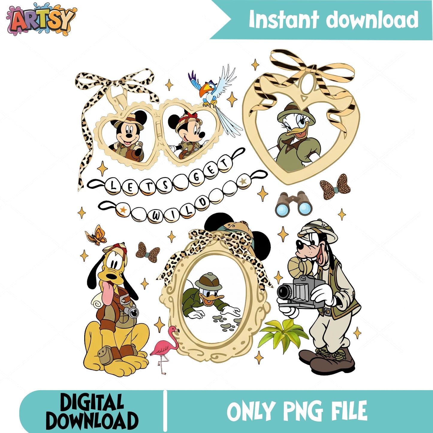 Mickey And Friends Safari PNG Bundle, Disney Safari PNG, Lets Get Wild PNG