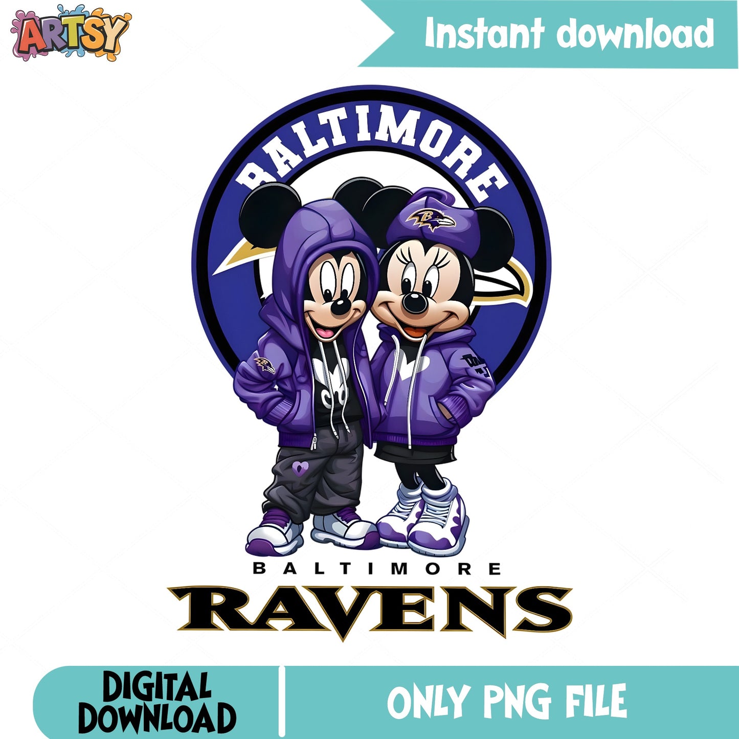 Mickey Minnie Baltimore Ravens PNG, NFL Football PNG, Disney PNG