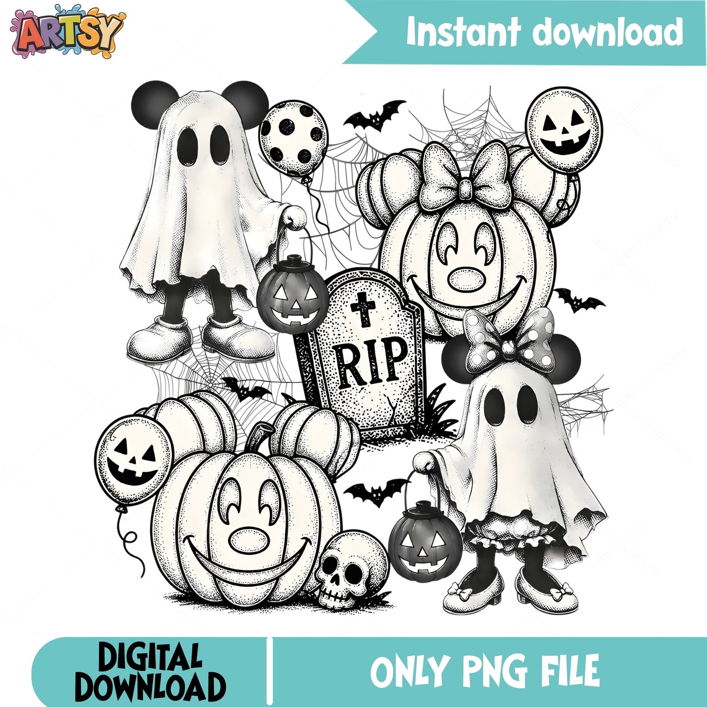Mickey Minnie Mouse Halloween PNG, Disney Ghost PNG, Spooky PNG