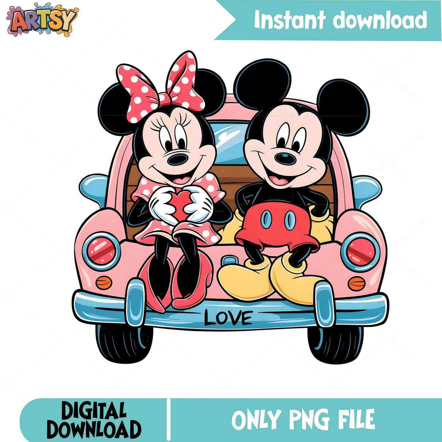 Mickey Minnie Valentine Love Car PNG, Disney Couple PNG, Valentine PNG