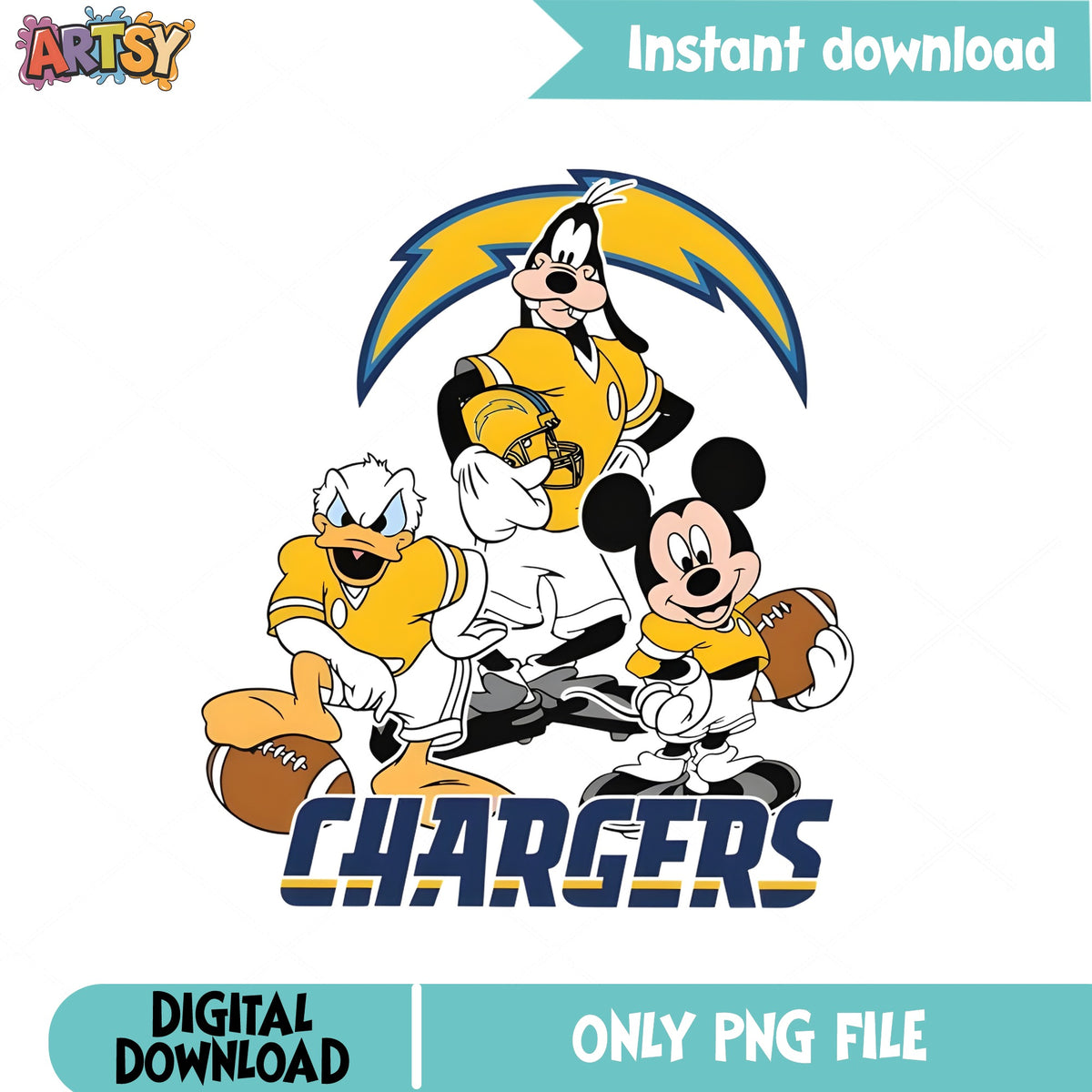 Mickey Mouse Chargers NFL PNG, Disney Football Team PNG, NFL PNG