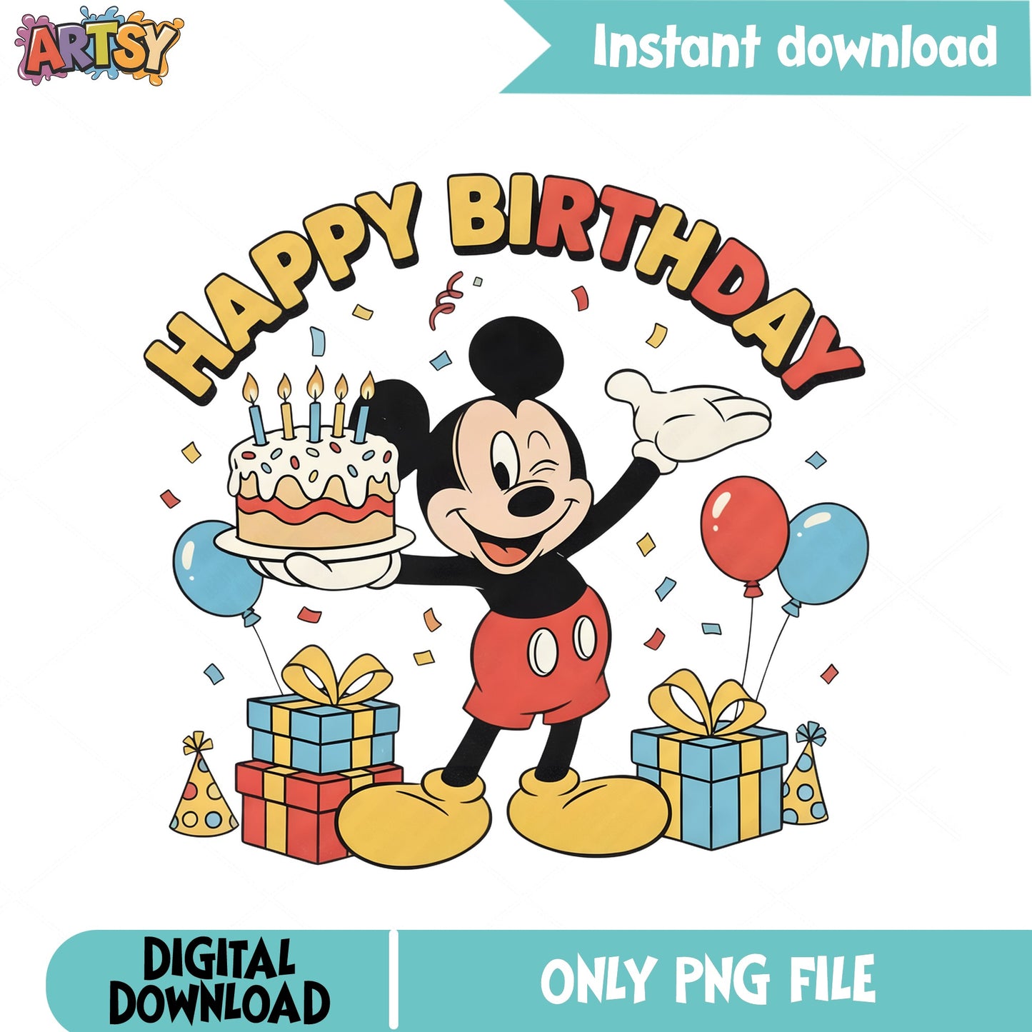 Mickey Mouse Happy Birthday PNG, Disney Birthday PNG, Mickey PNG