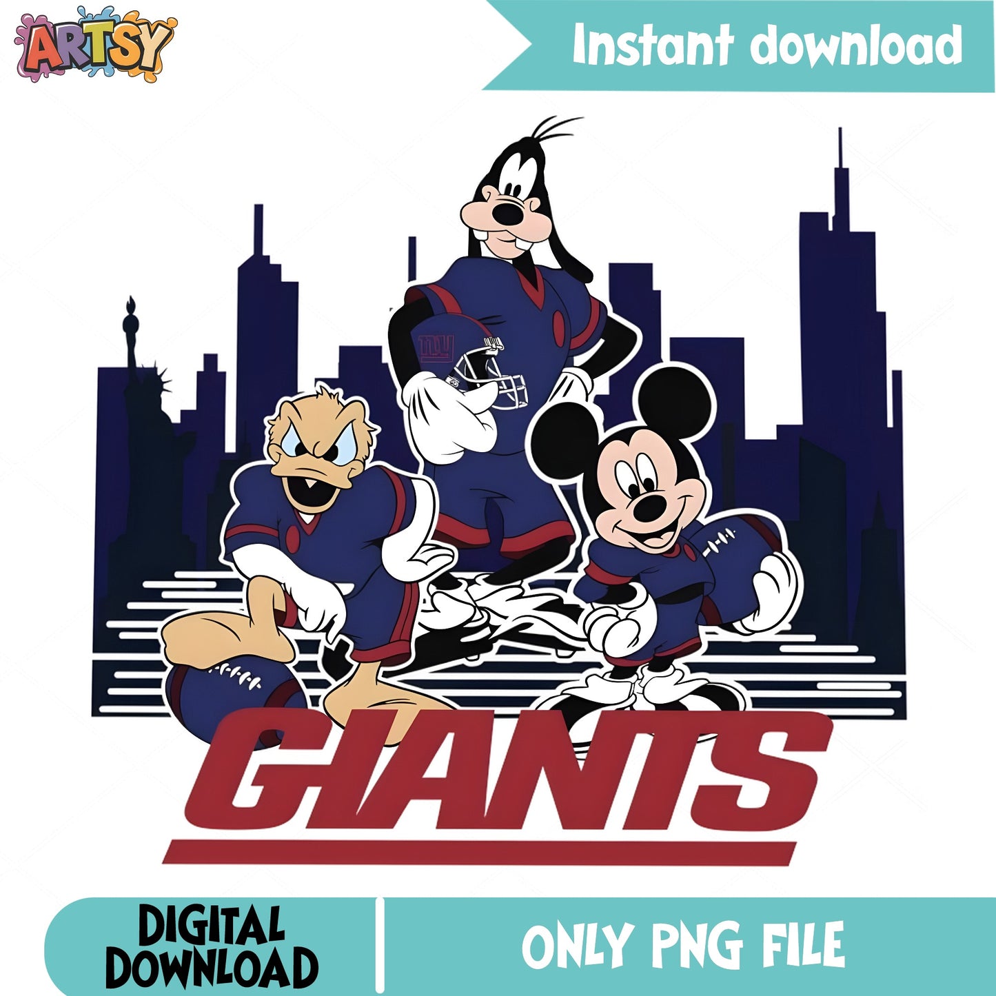 Mickey Mouse New York Giants PNG, Disney NFL PNG, Football PNG