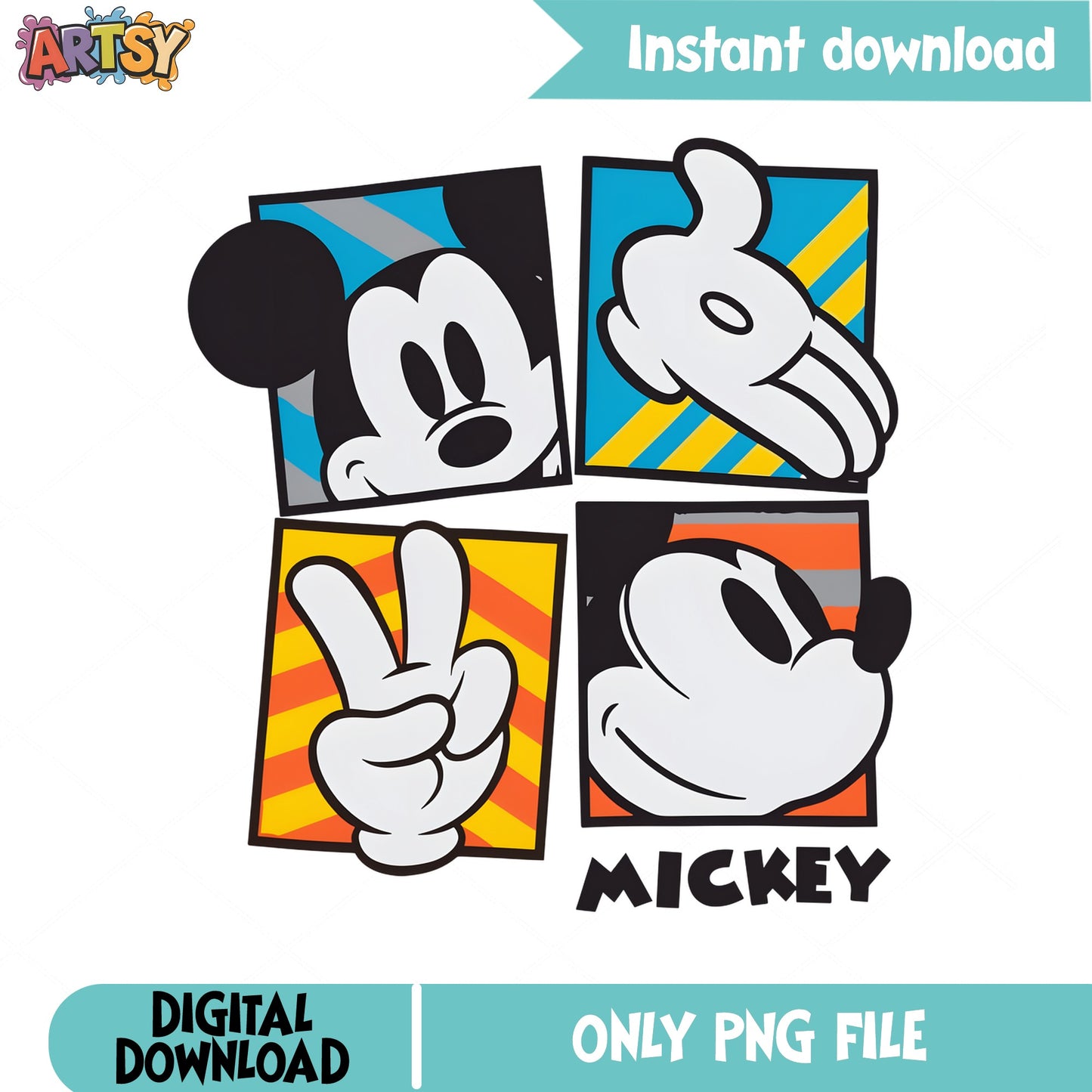 Mickey Mouse Pop Art Panel PNG, Disney Mickey PNG, Retro Mickey Mouse PNG