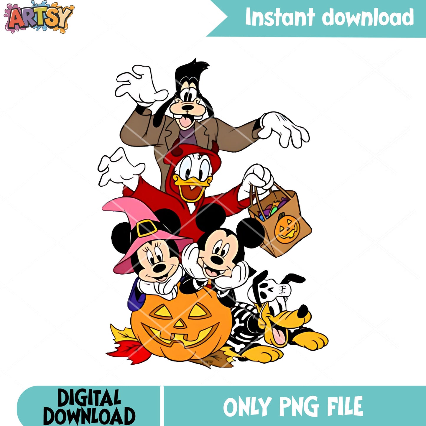 Mickey and fiends png, jack o lantern png, disney halloween png