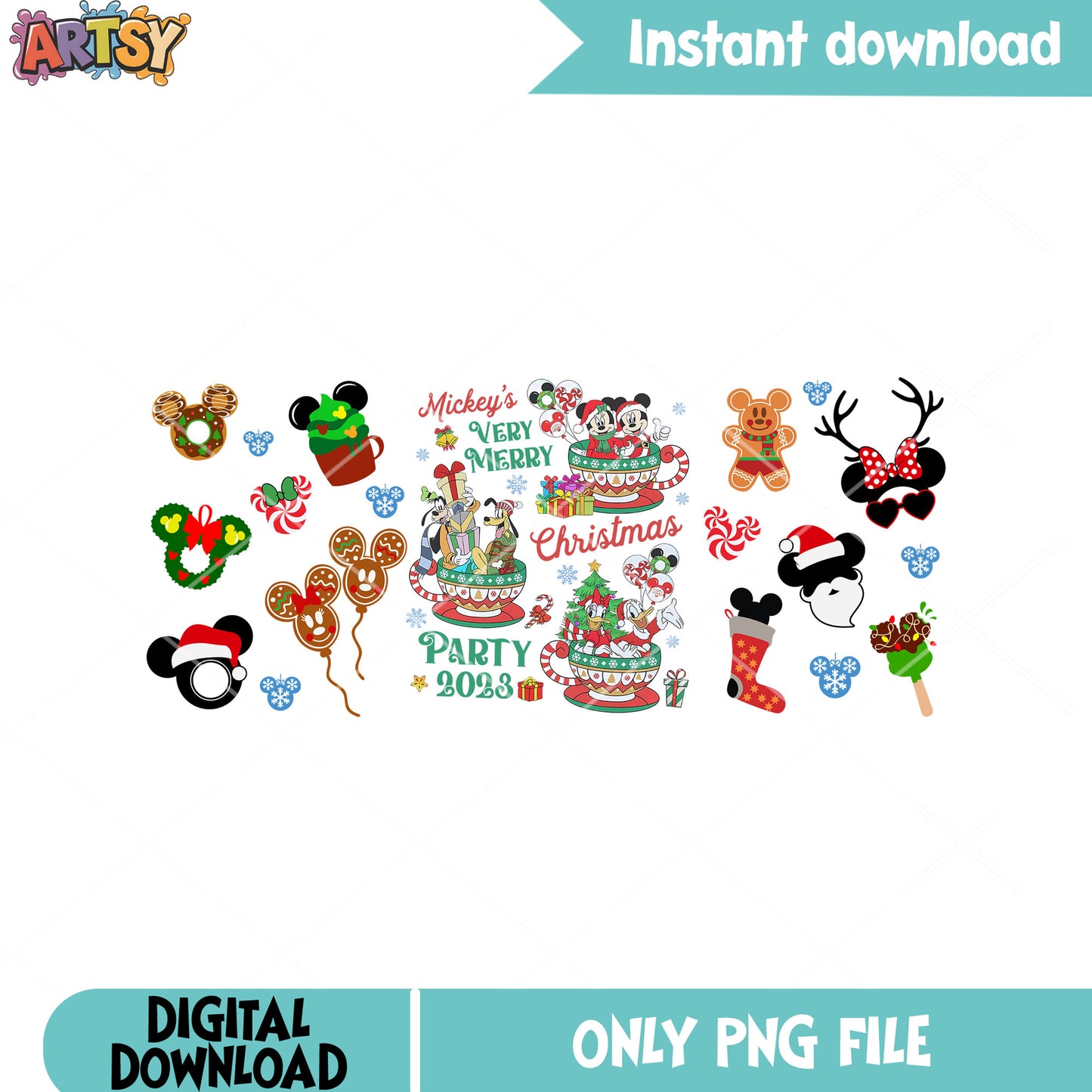 Mickey christmas party png, mickey mouse png, christmas vibes png