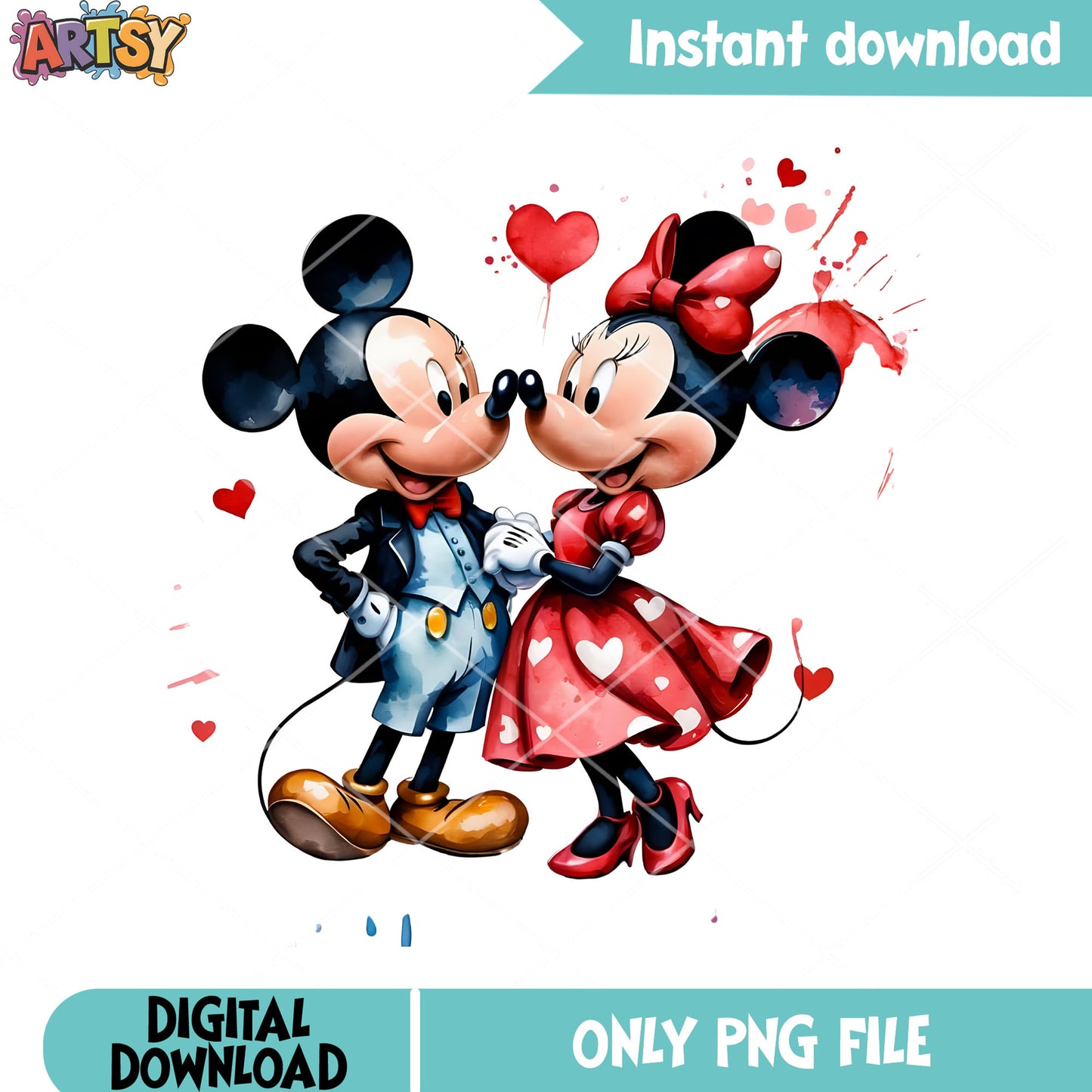 Mickey couple in valentine png, valentine couple png, disney png