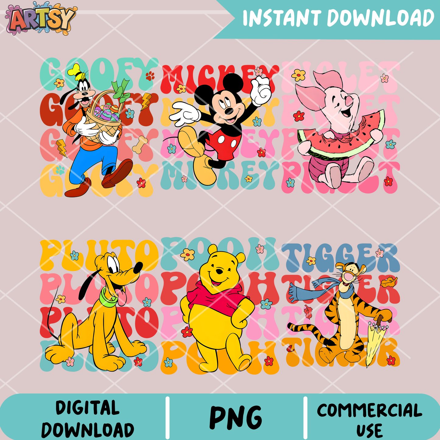 Mickey disney friends png bundle, mickey friends png, pooh bear png