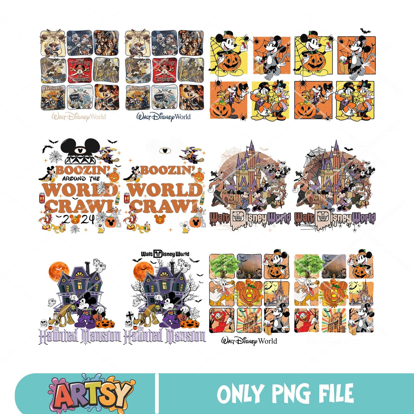 Mickey halloween house png bundle, mickey pumpkin png, haunted mansion png