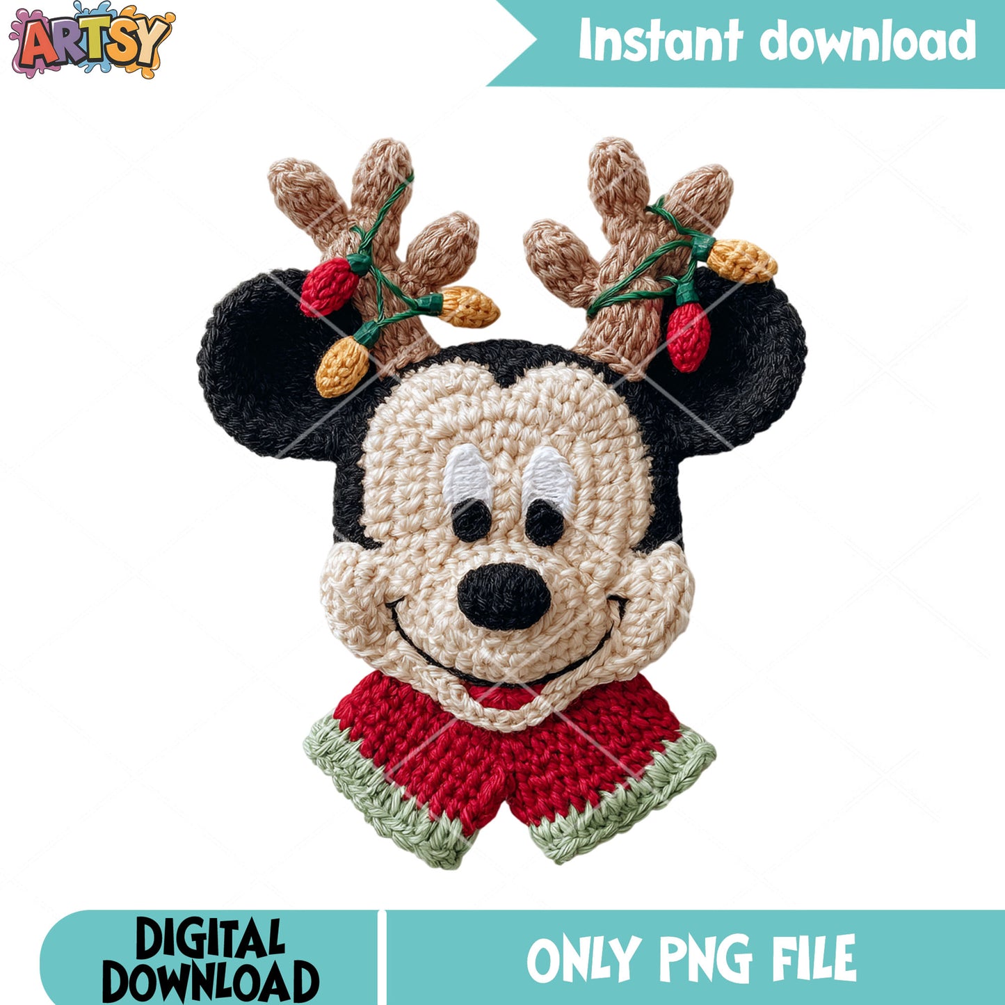 Mickey knitted noel png, disney christmas png, mickey mouse png