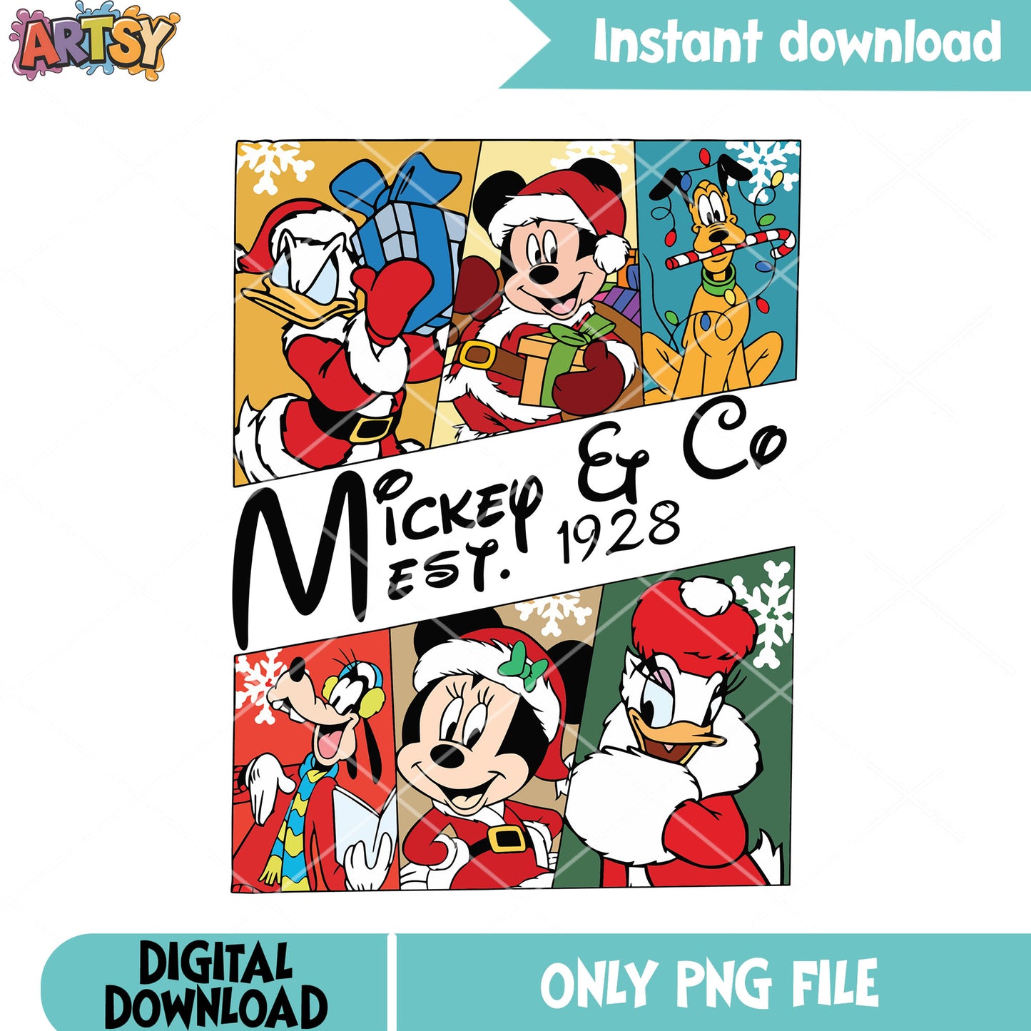 Mickey poster christmas png, daisy duck png, merry christmas png