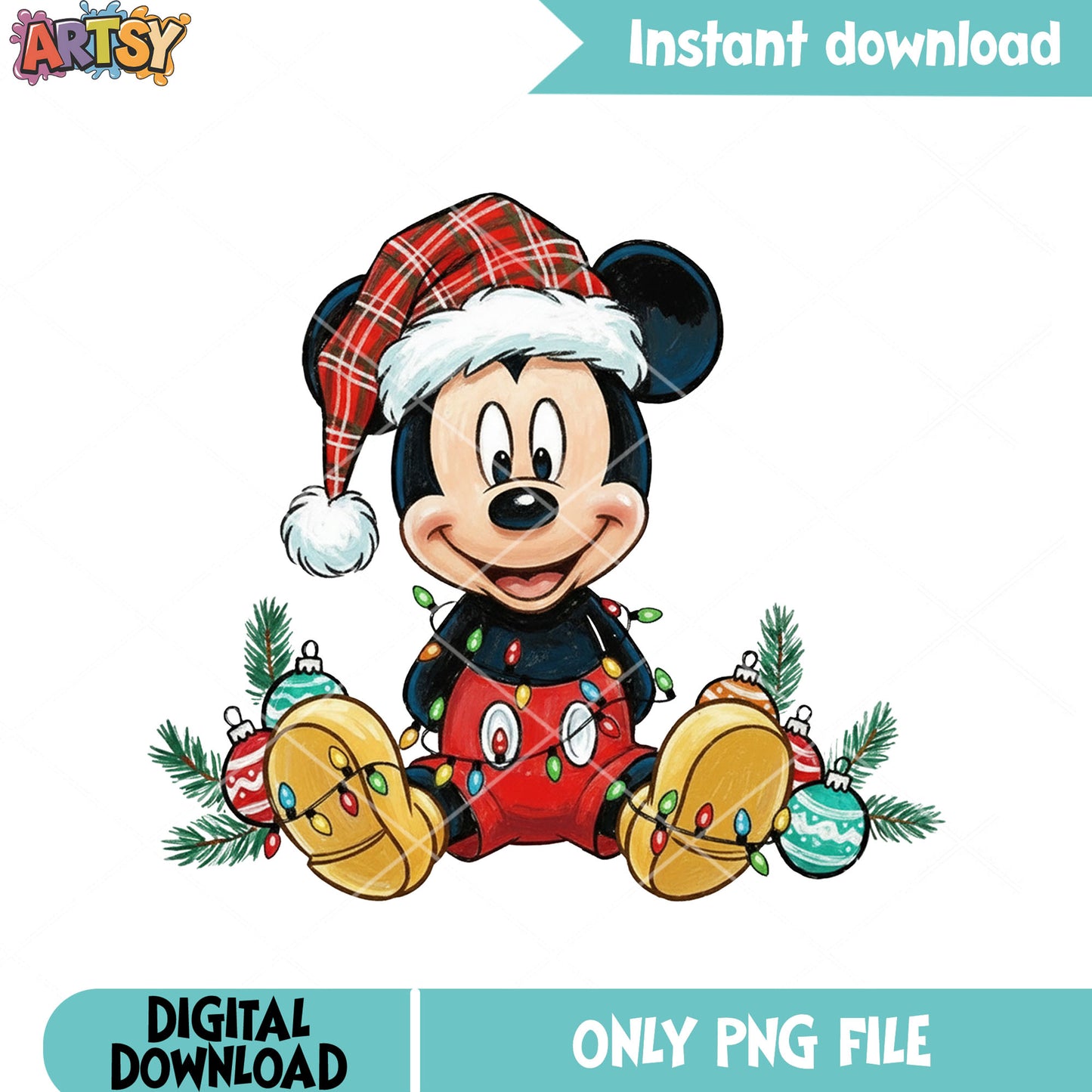 Mickey tied up christmas png, mickey mouse png, christmas vibes png
