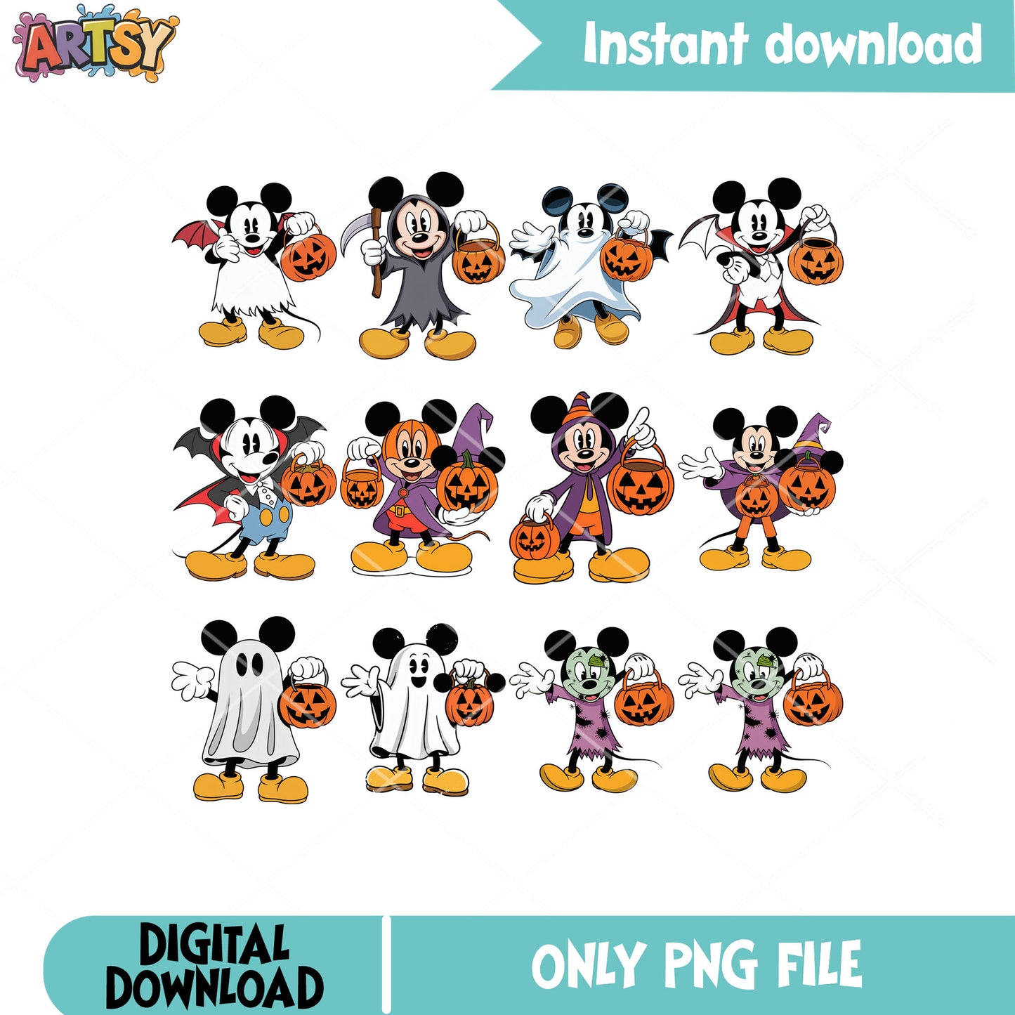 Mickey with pumpkin png bundle, mickey ghost png, mickey pumpkin png