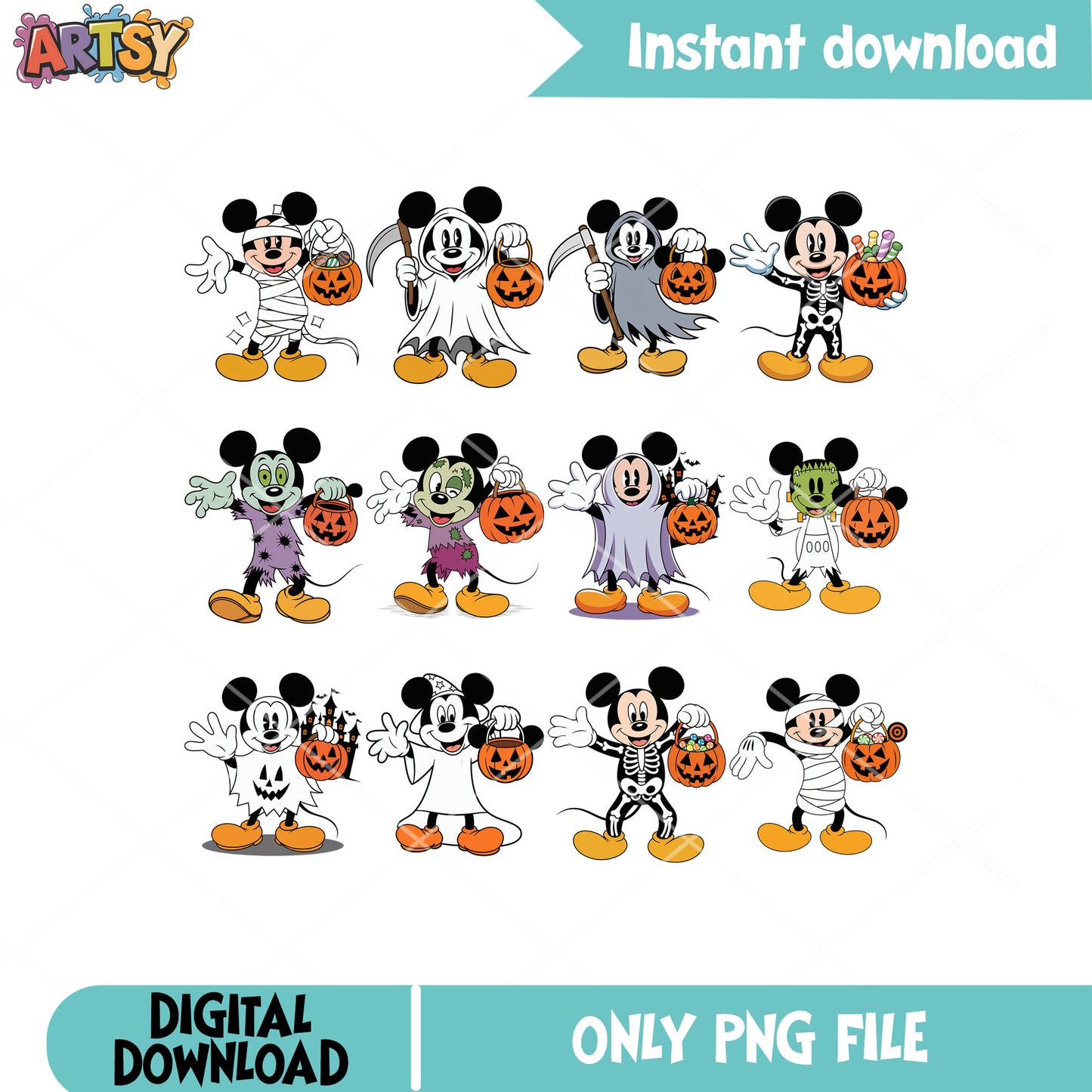 Mickey zombie png bundle, mickey ghost png, mickey pumpkin png