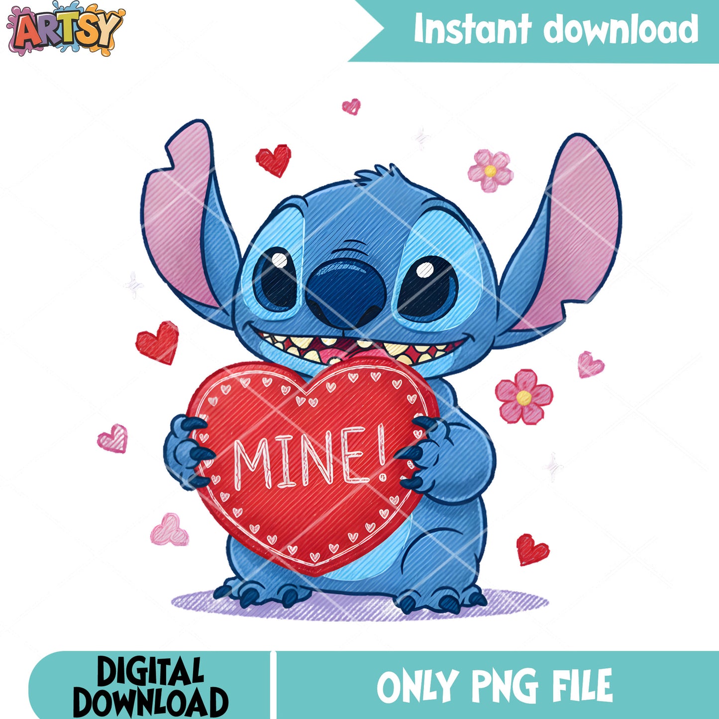 Mine heart my stitch png, lilo and stitch png, disney valentines png