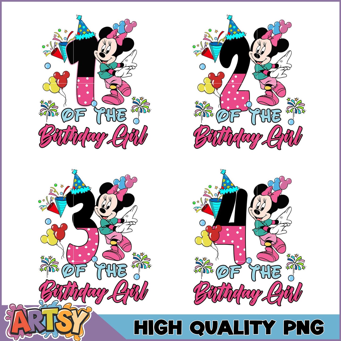 Minnie Mouse Birthday PNG Bundle 1-4 Years