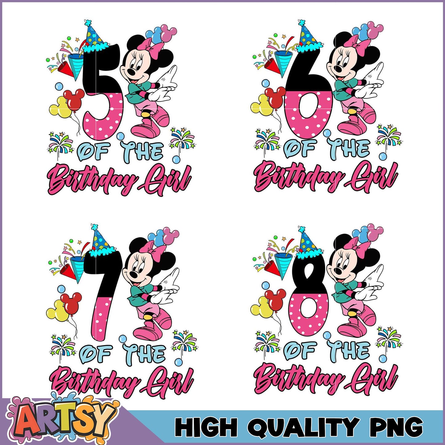 Minnie Mouse Birthday PNG Bundle 5-8
