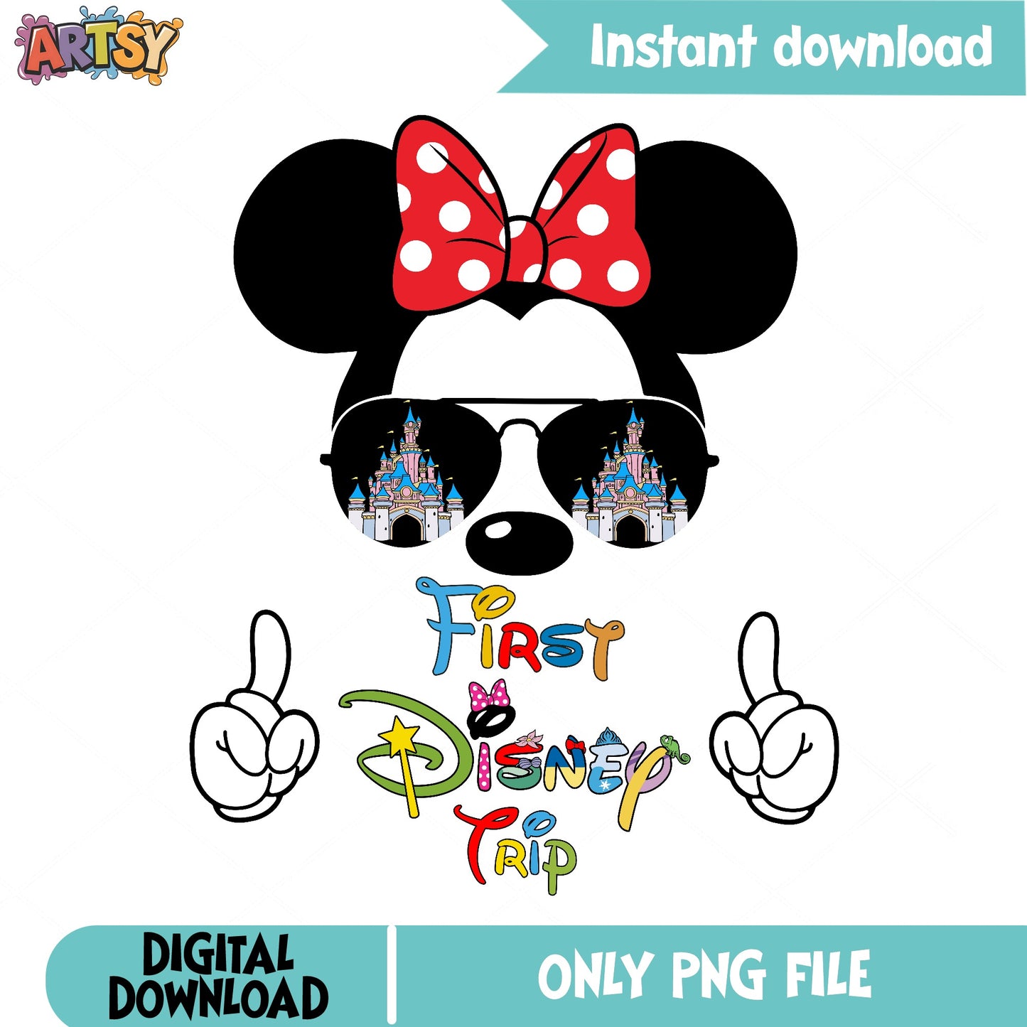 Minnie Mouse First Disney Trip PNG, Disney Castle PNG, Disney Vacation PNG