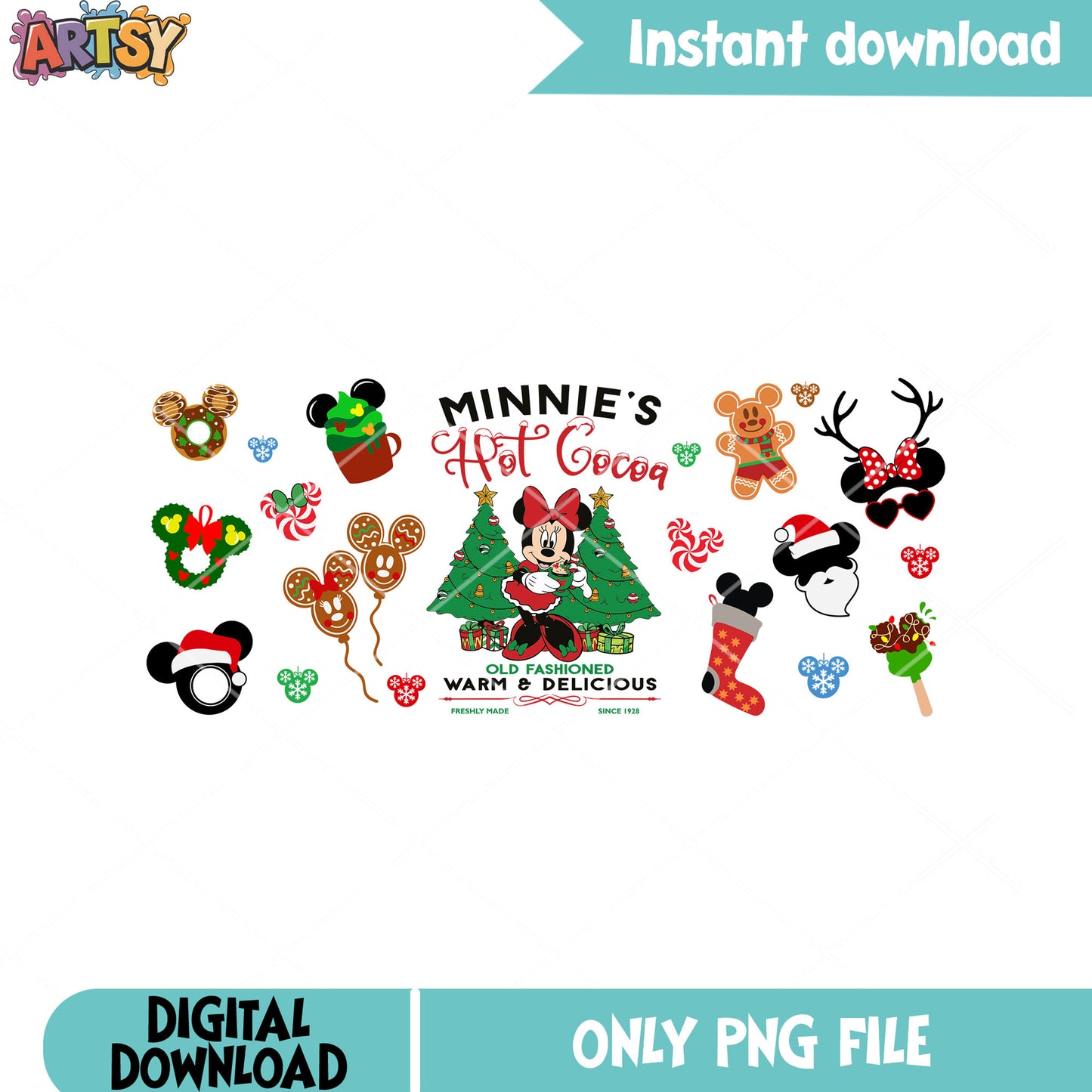 Minnie hot cocoa png, christmas decor png, minnie mouse png