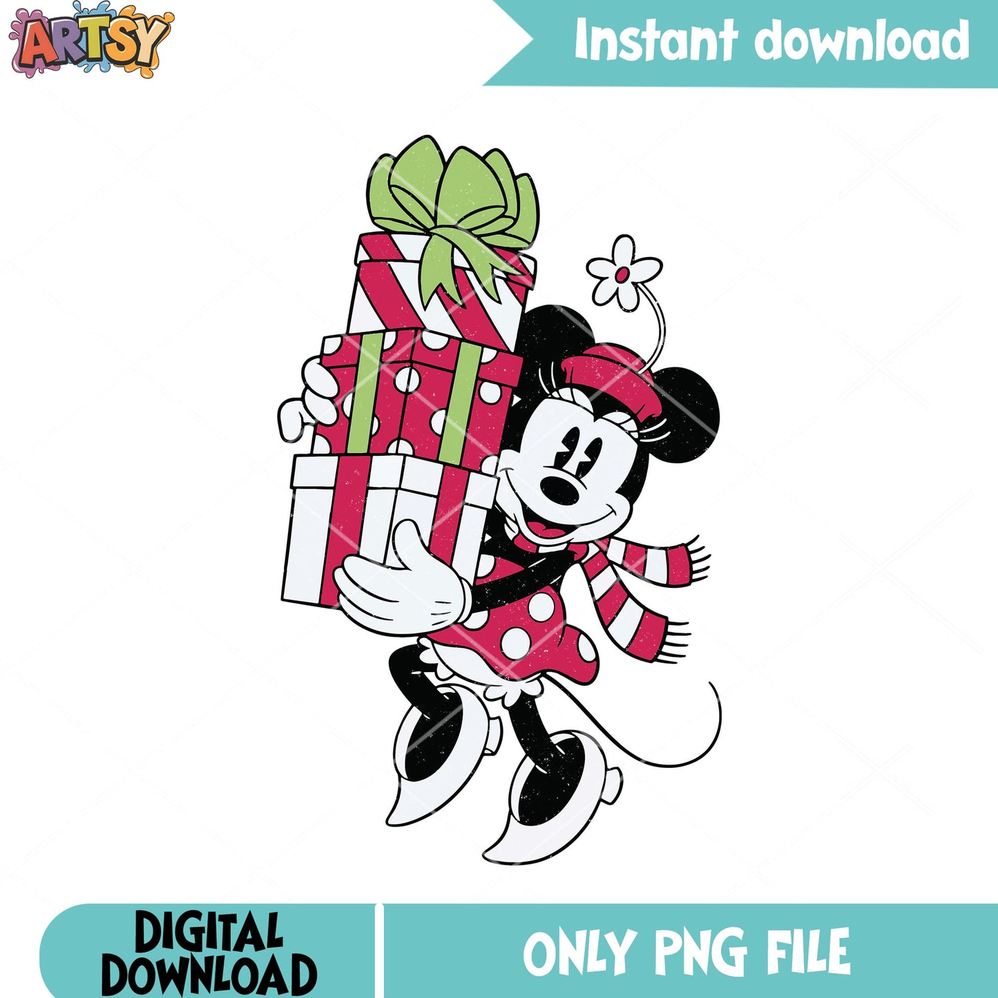 Minnie in holidays png, mickey and friends png, christmas holidays png