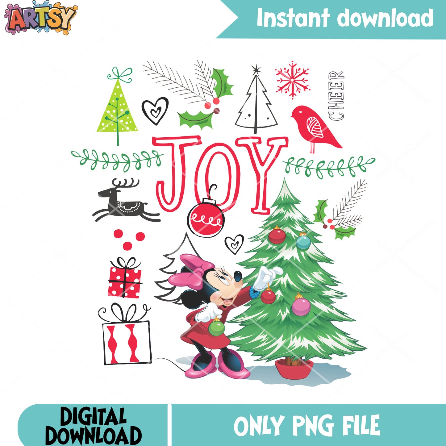 Minnie joy square png, minnie mouse png, christmas decor png