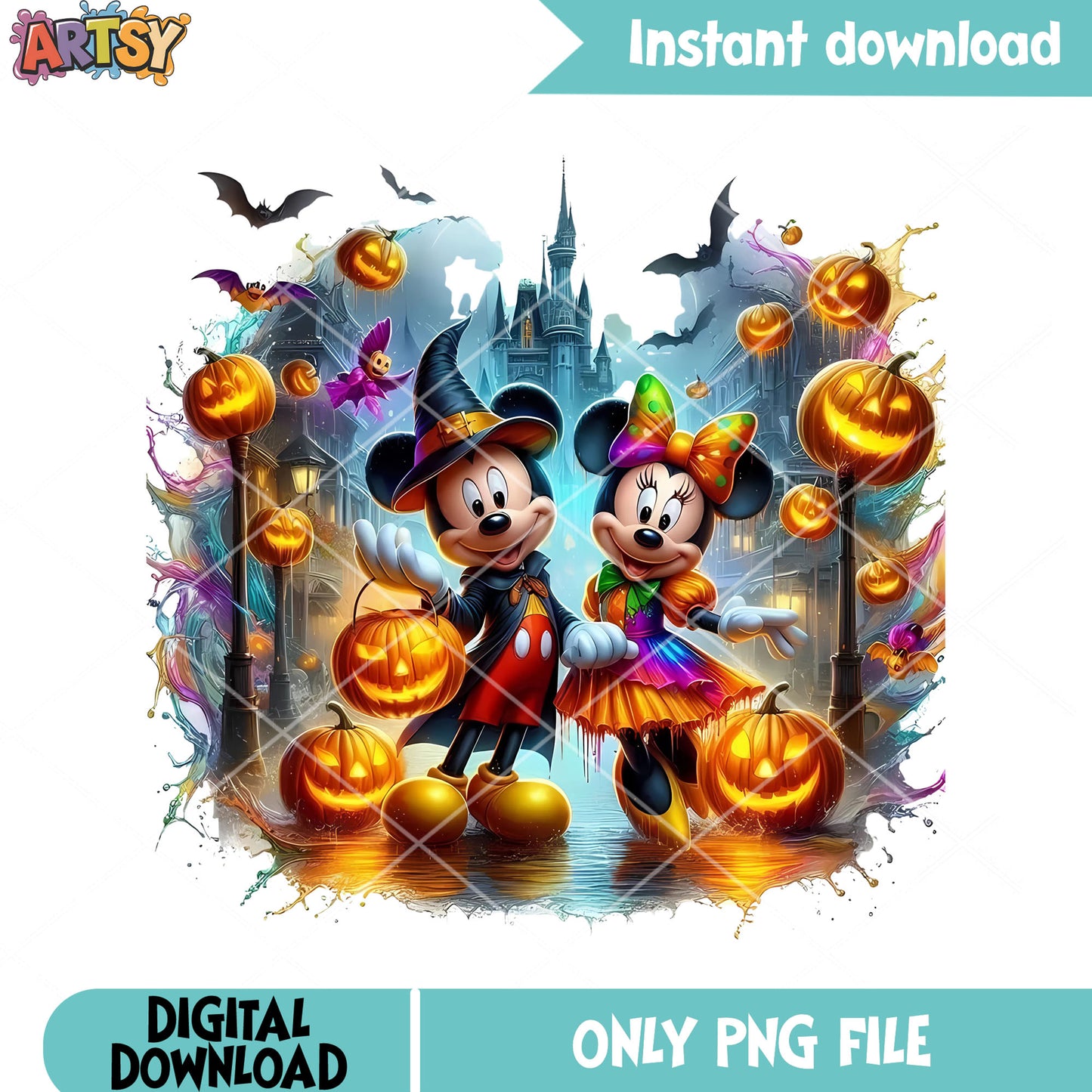 Minnie wicker pumpkin png, scary castle png, halloween scary png