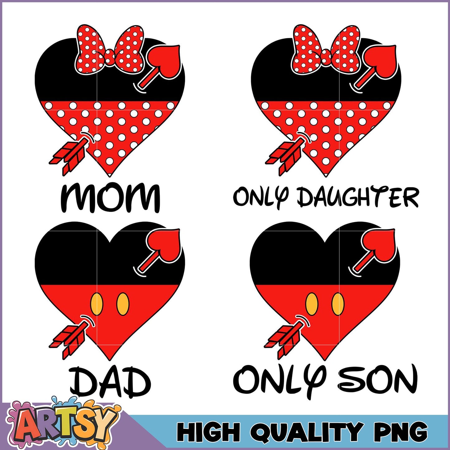 Mom Dad Daughter Son Hearts PNG Bundle