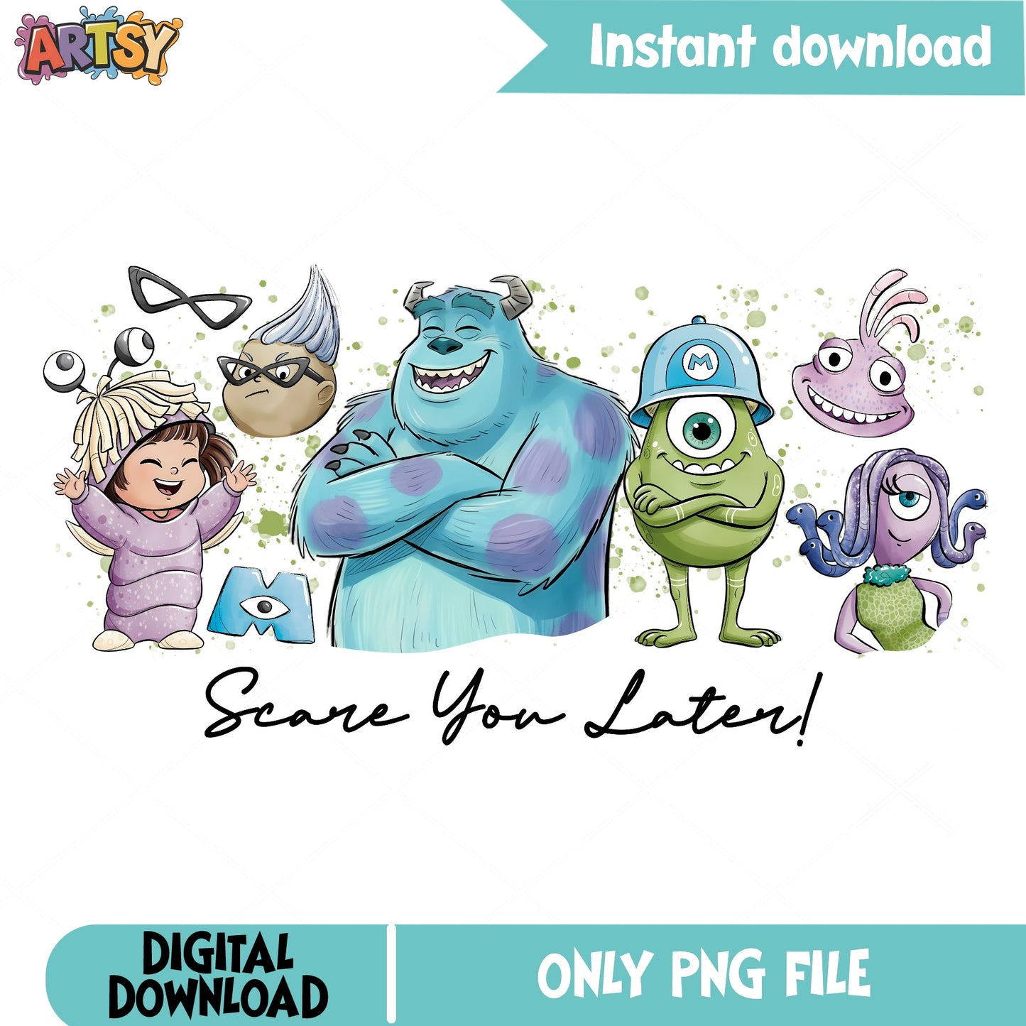 Monsters Inc Scare You Later PNG, Sulley Mike Boo PNG, Disney PNG