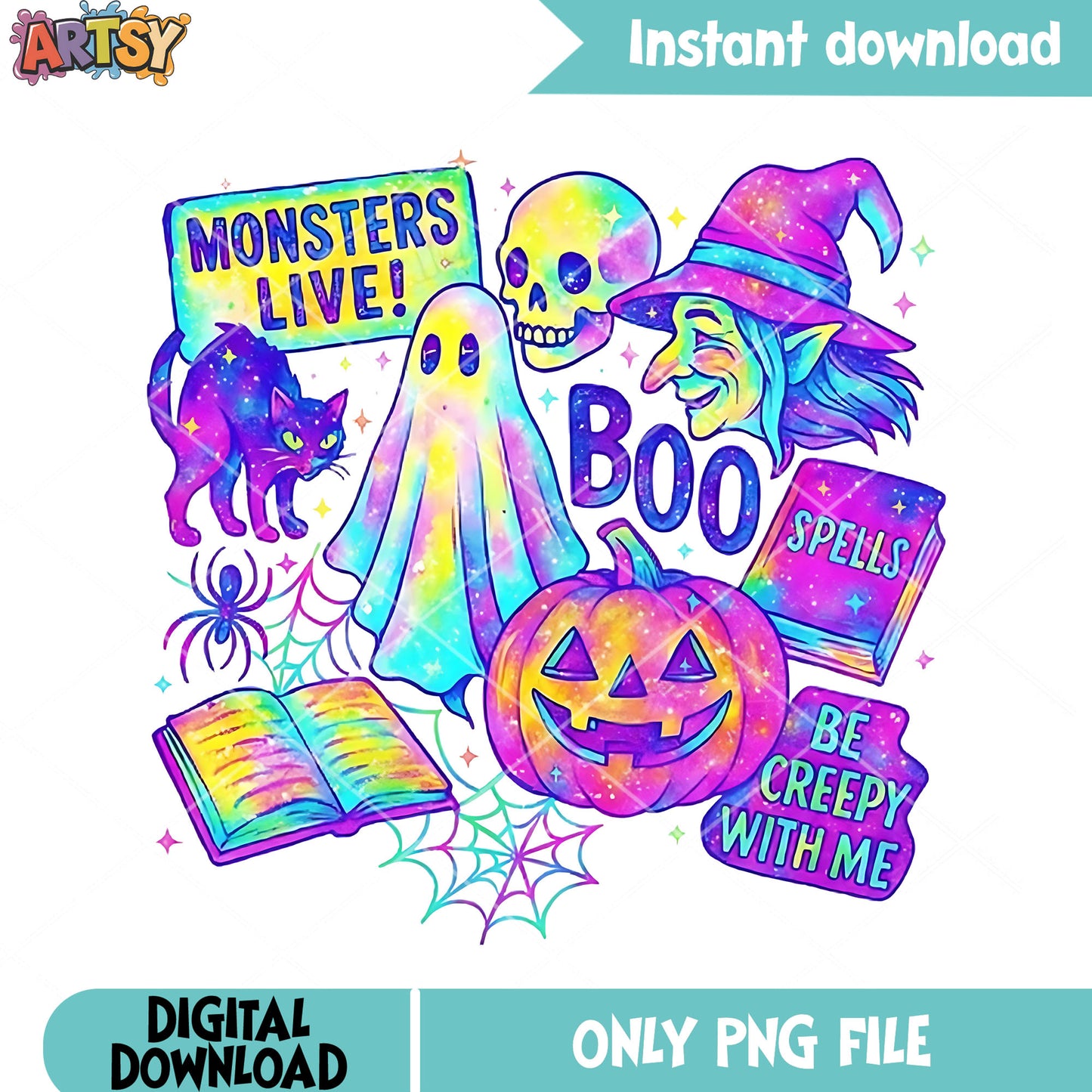 Monsters live boo png, black cat png, halloween pumpkin png