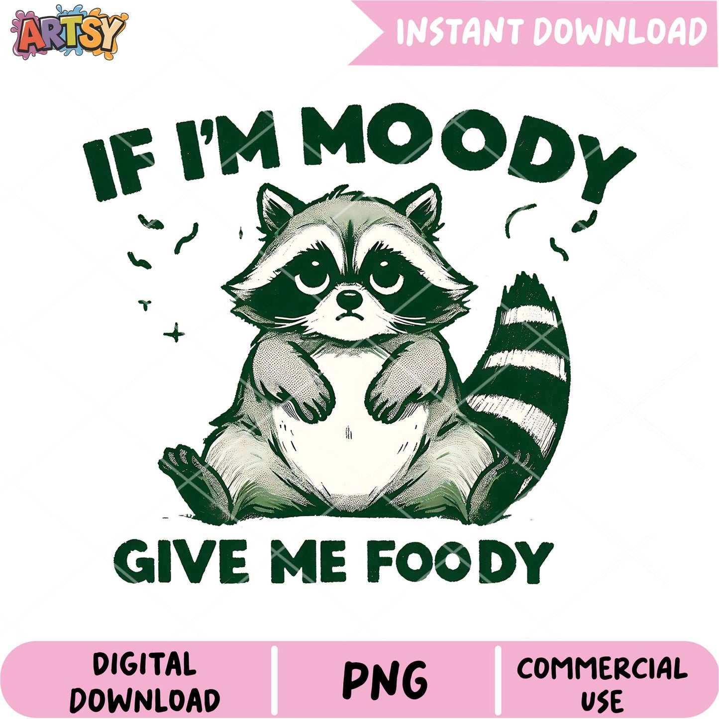 Moody Raccoon PNG Instant Download