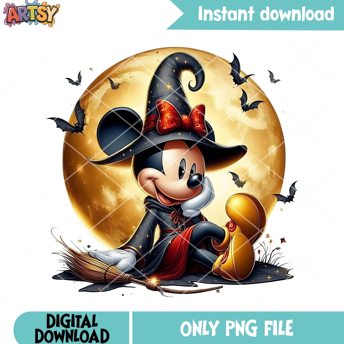 Moon and mickey png, disney halloween png, witch costume png