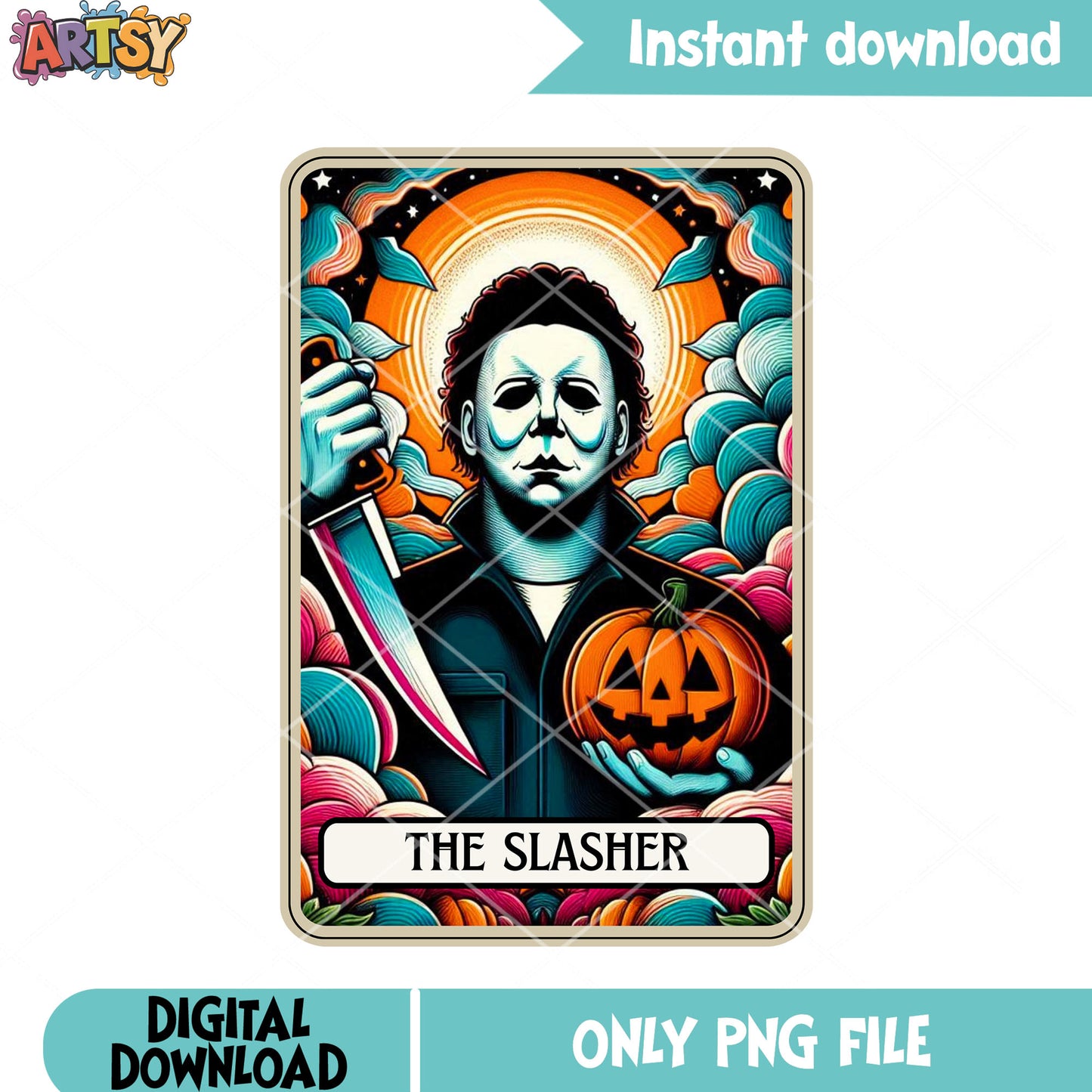 Movie halloween the slasher png, jack o lantern png, aura moon png