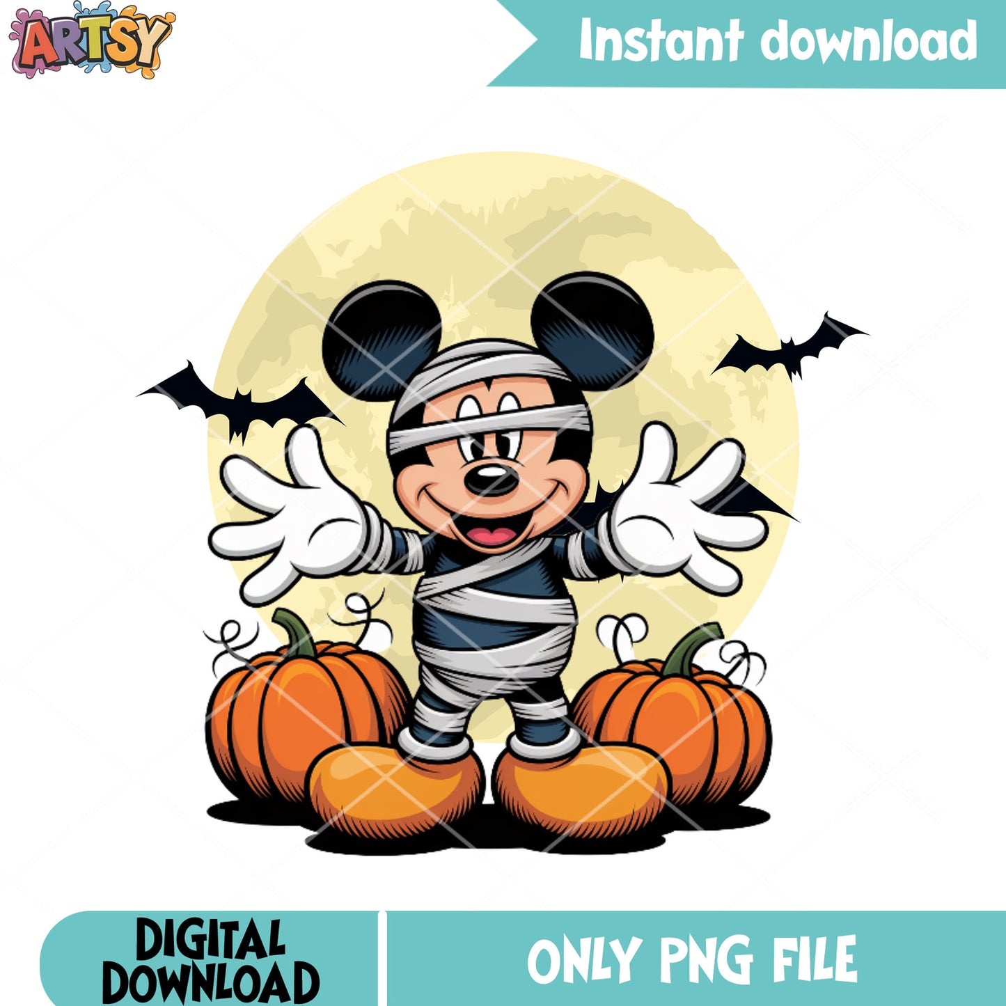 Mummy the mickey png, scary bat png, full night moon png