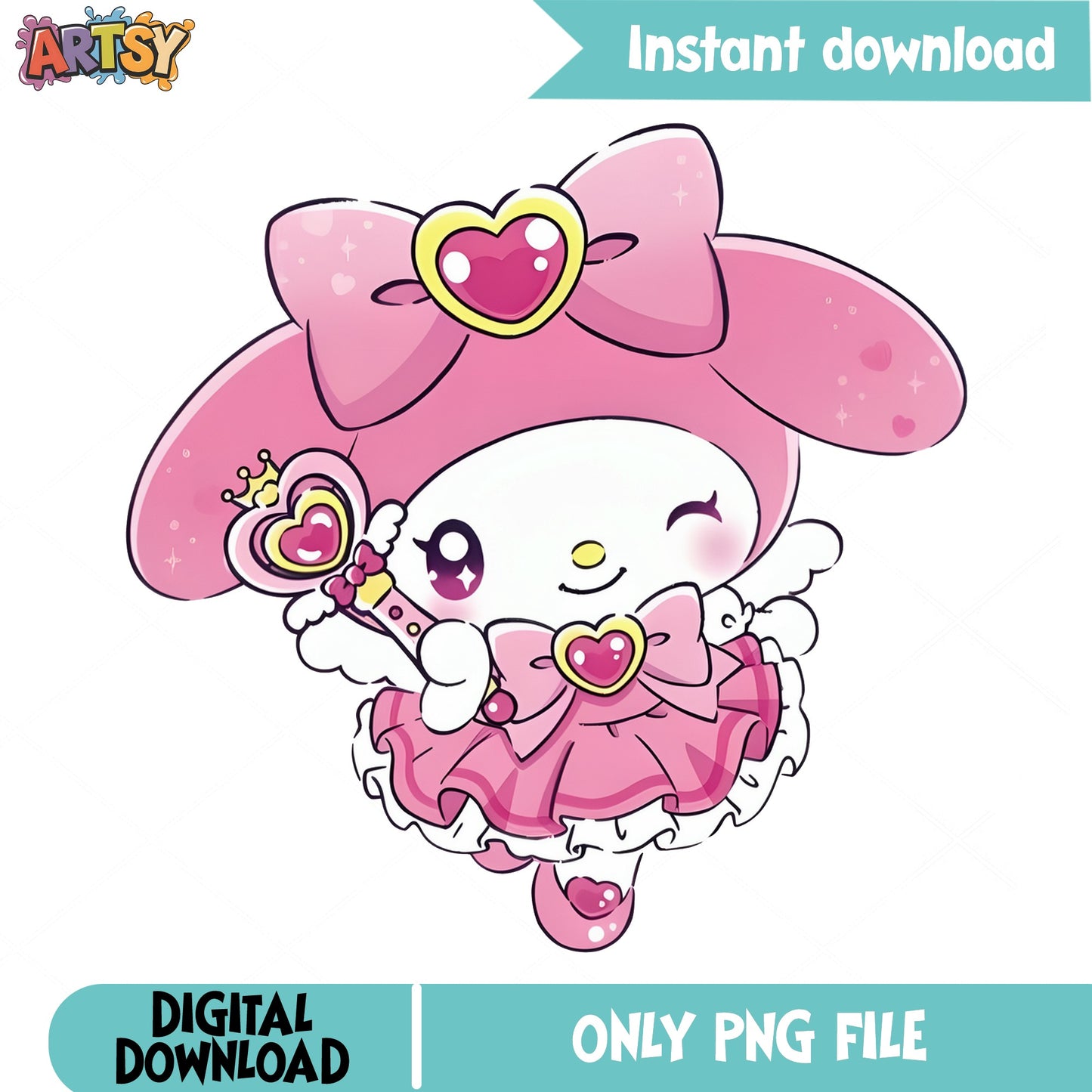 My Melody Magic Wand PNG, Sanrio Kawaii PNG, Cute Bunny PNG