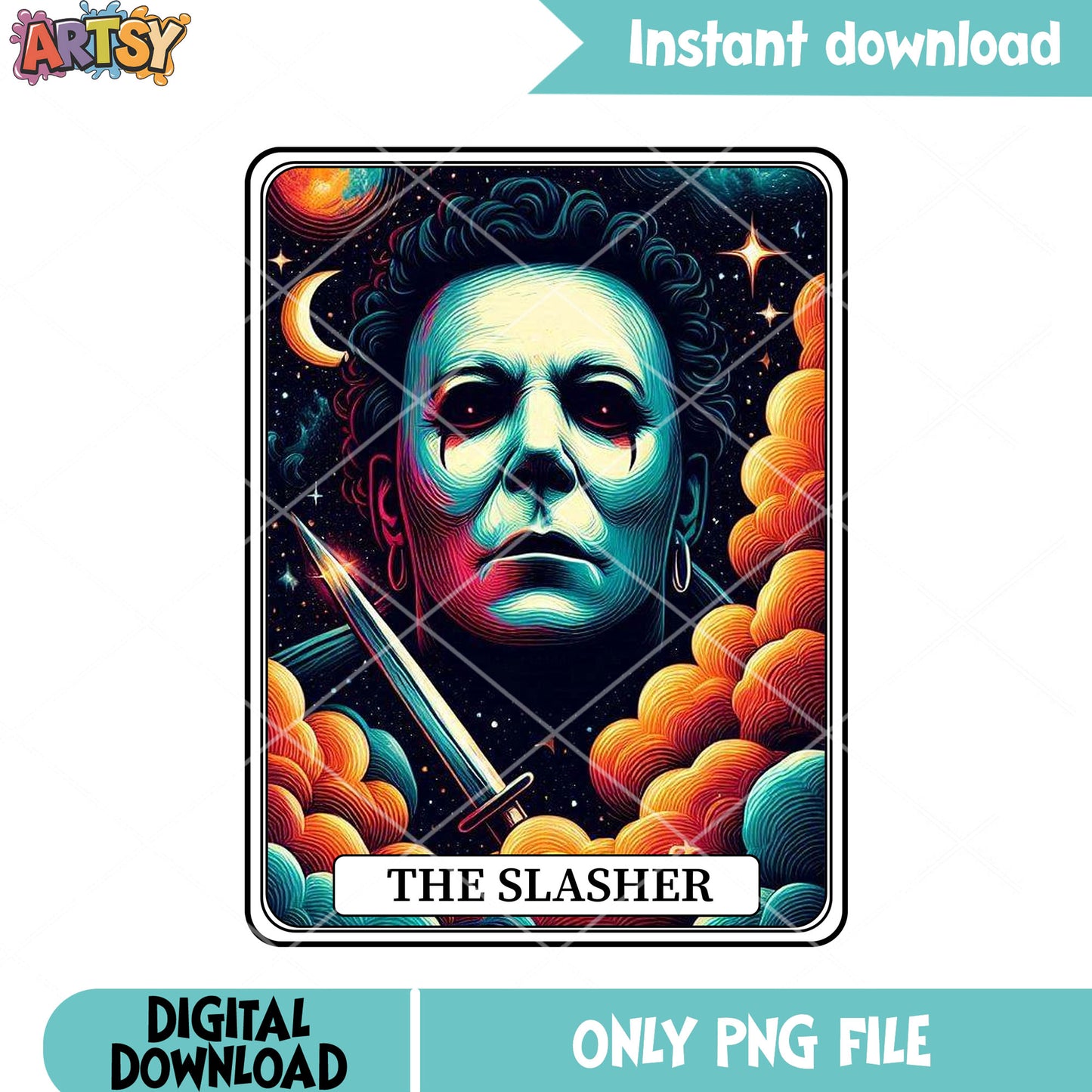 Mystical card michael myer png, cresent moon png, halloween movies png