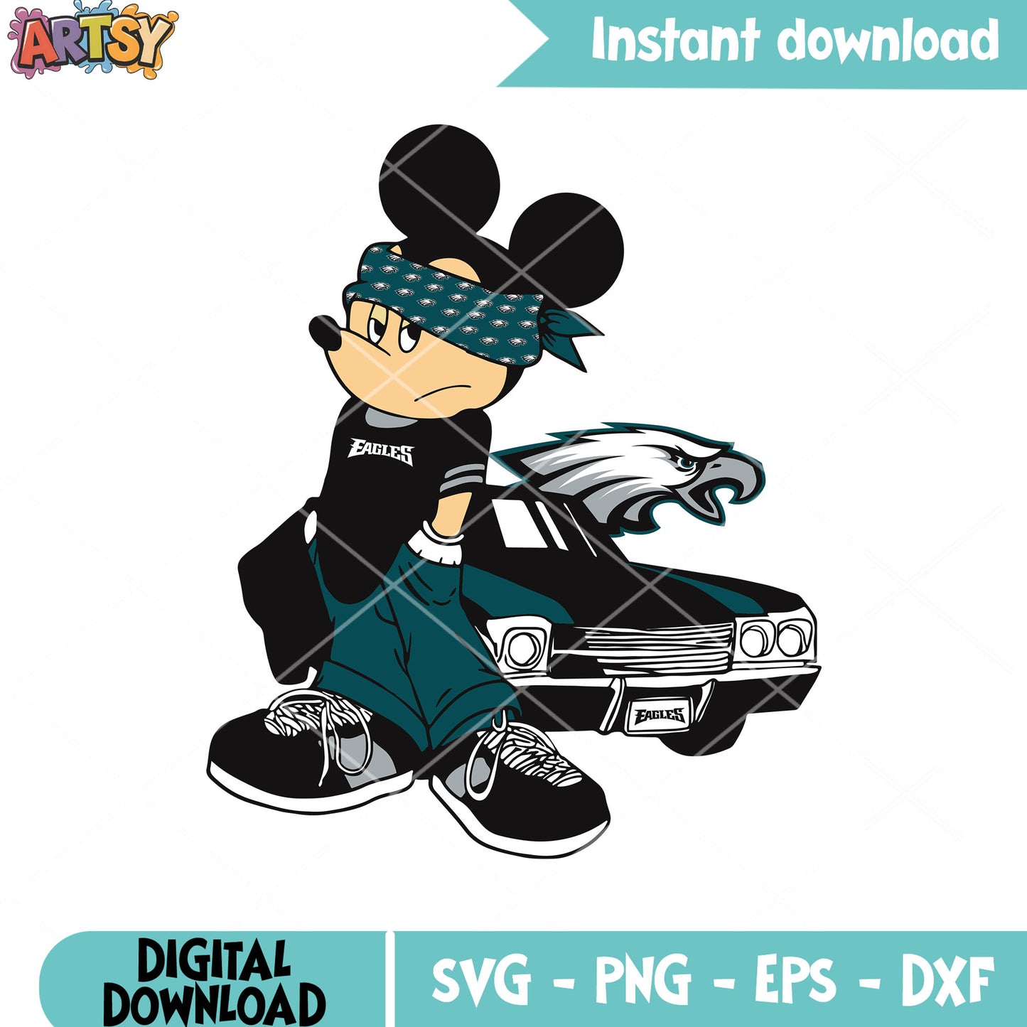 NFC east football player svg, Philadelphia Eagles svg, mickey mouse svg