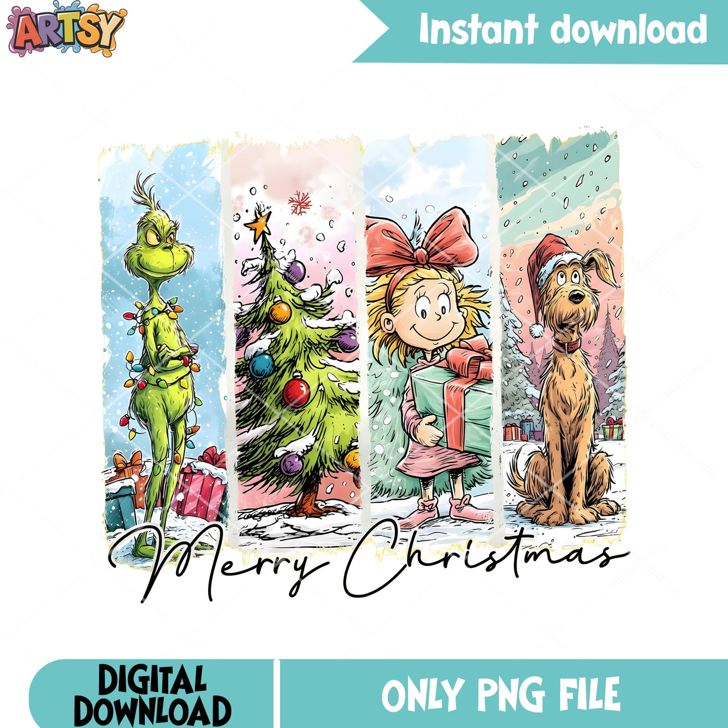 Naked the grinch png, christmas presents png, string light png