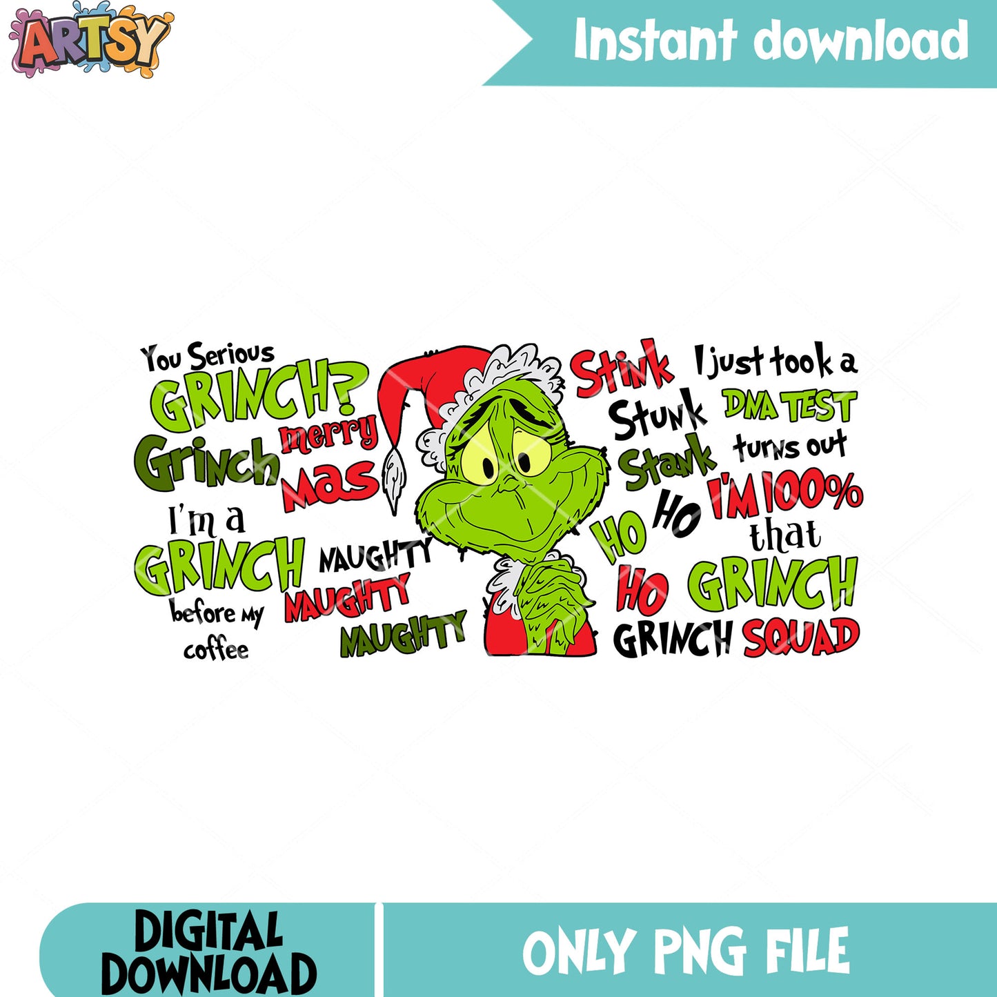 Naughty grinch squad png, christmas sock png, merry grinchmas png